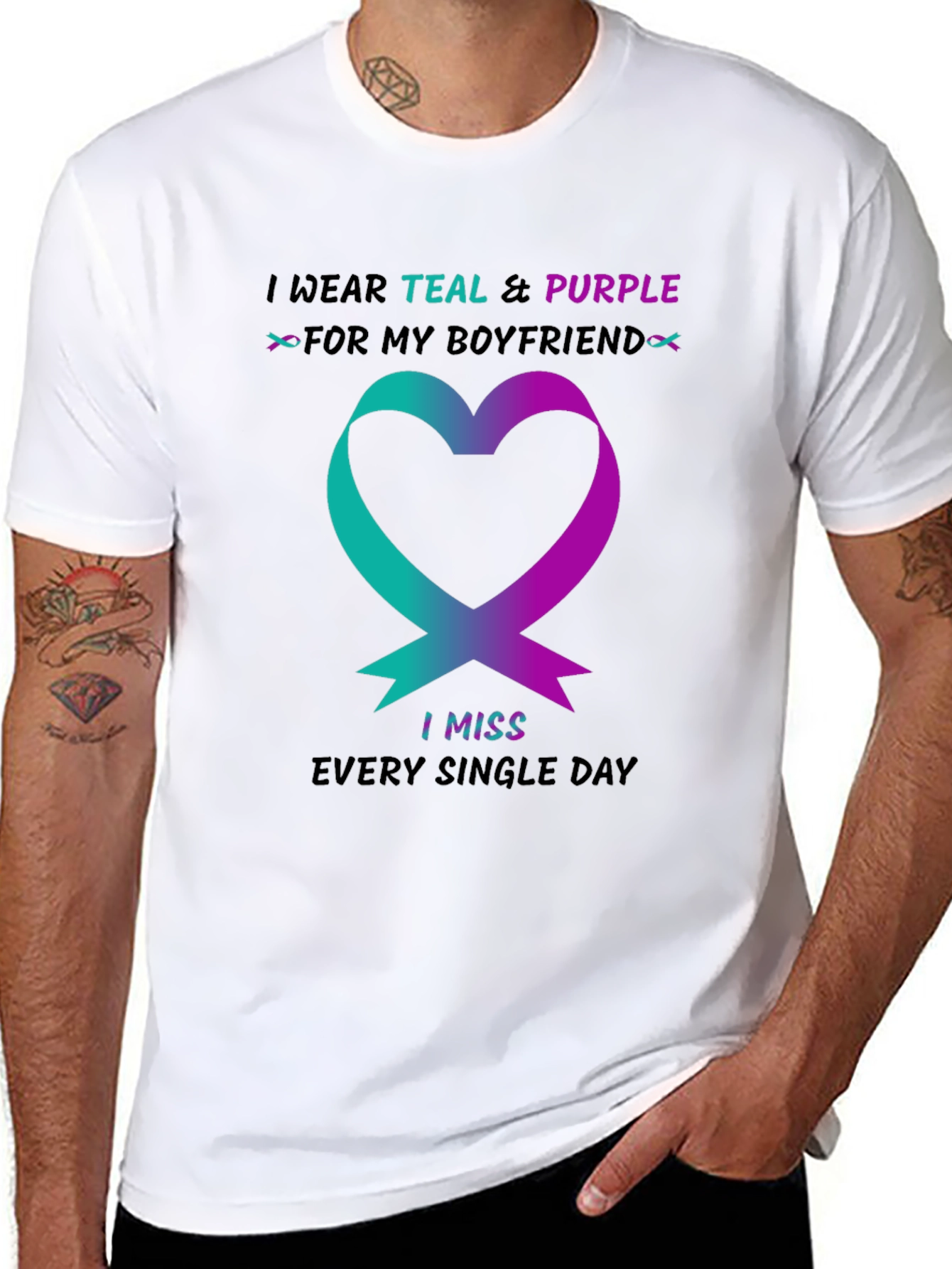 Teal and Purple Ribbon Boyfriend Memorial T-Shirt