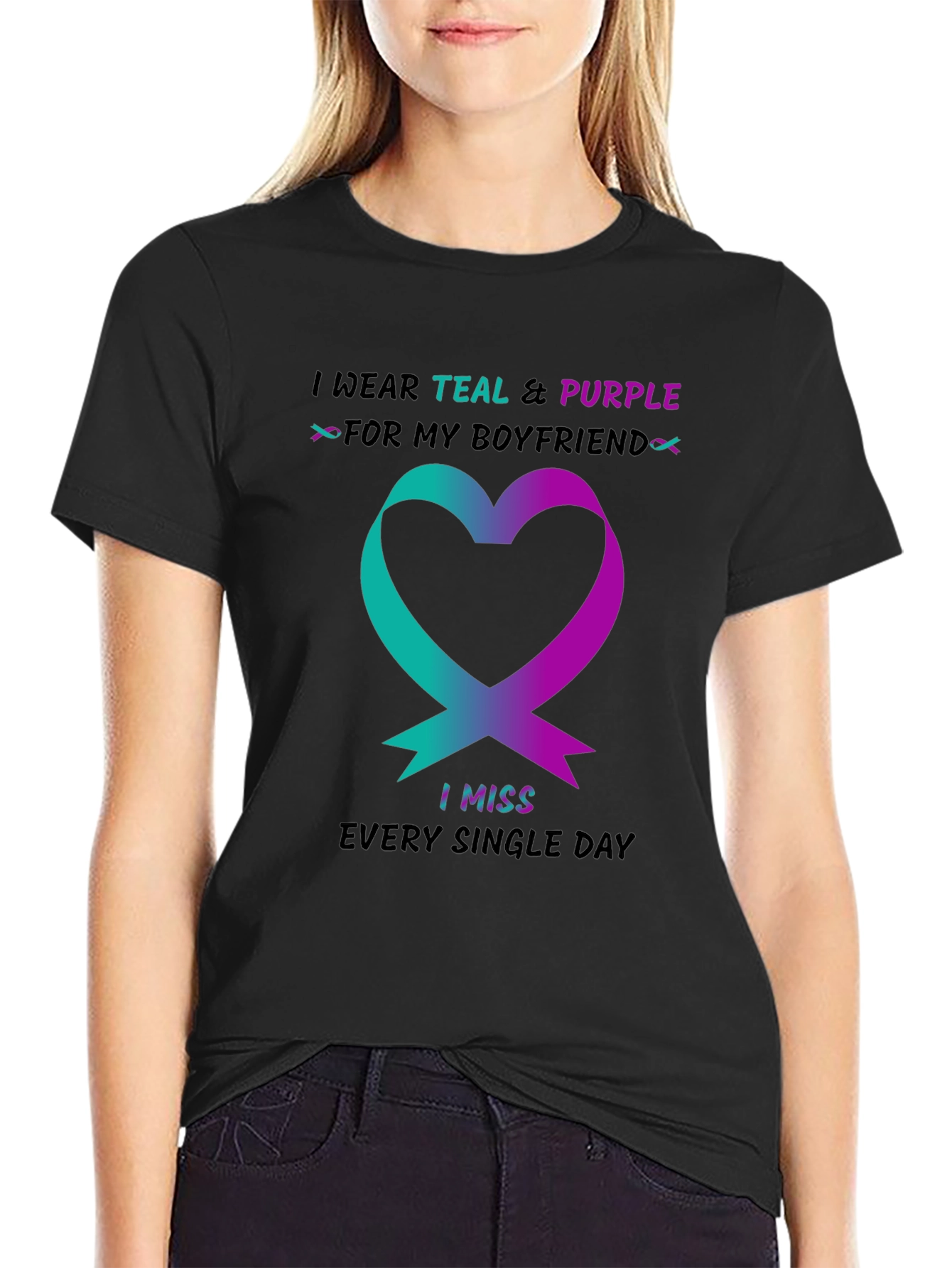 Teal and Purple Ribbon Boyfriend Memorial T-Shirt
