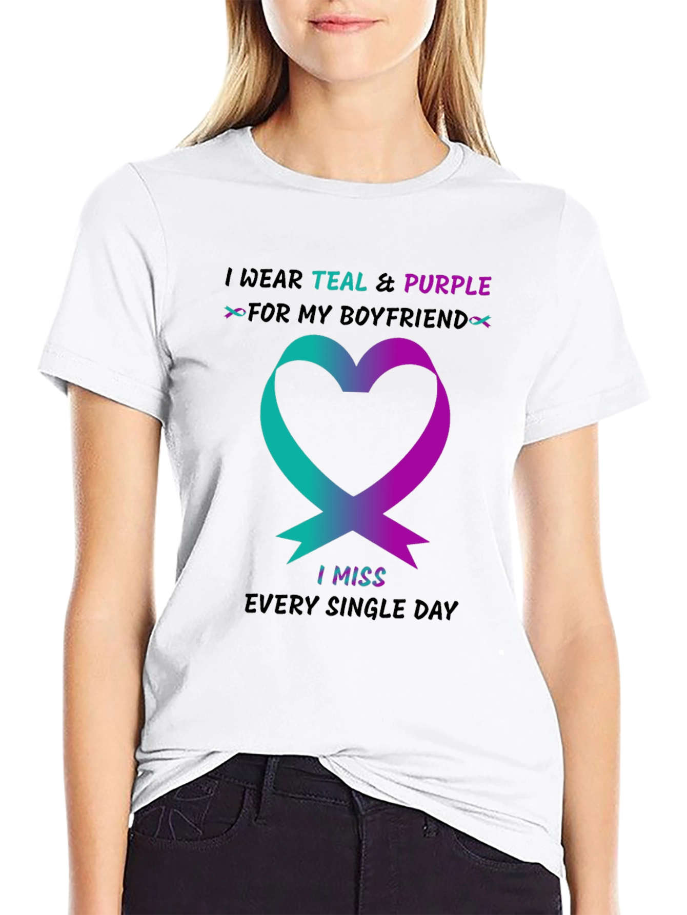 Teal and Purple Ribbon Boyfriend Memorial T-Shirt