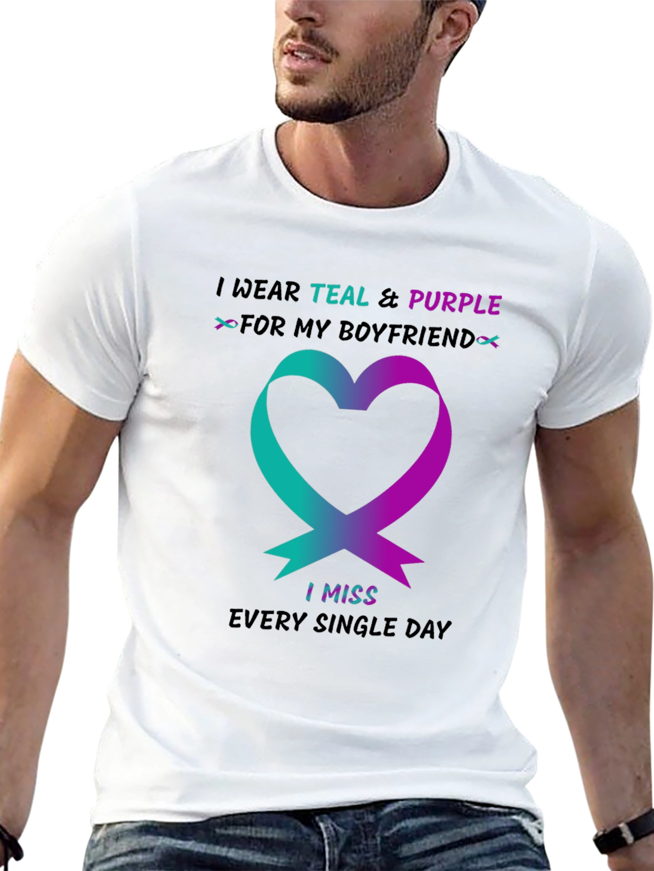 Teal and Purple Ribbon Boyfriend Memorial T-Shirt