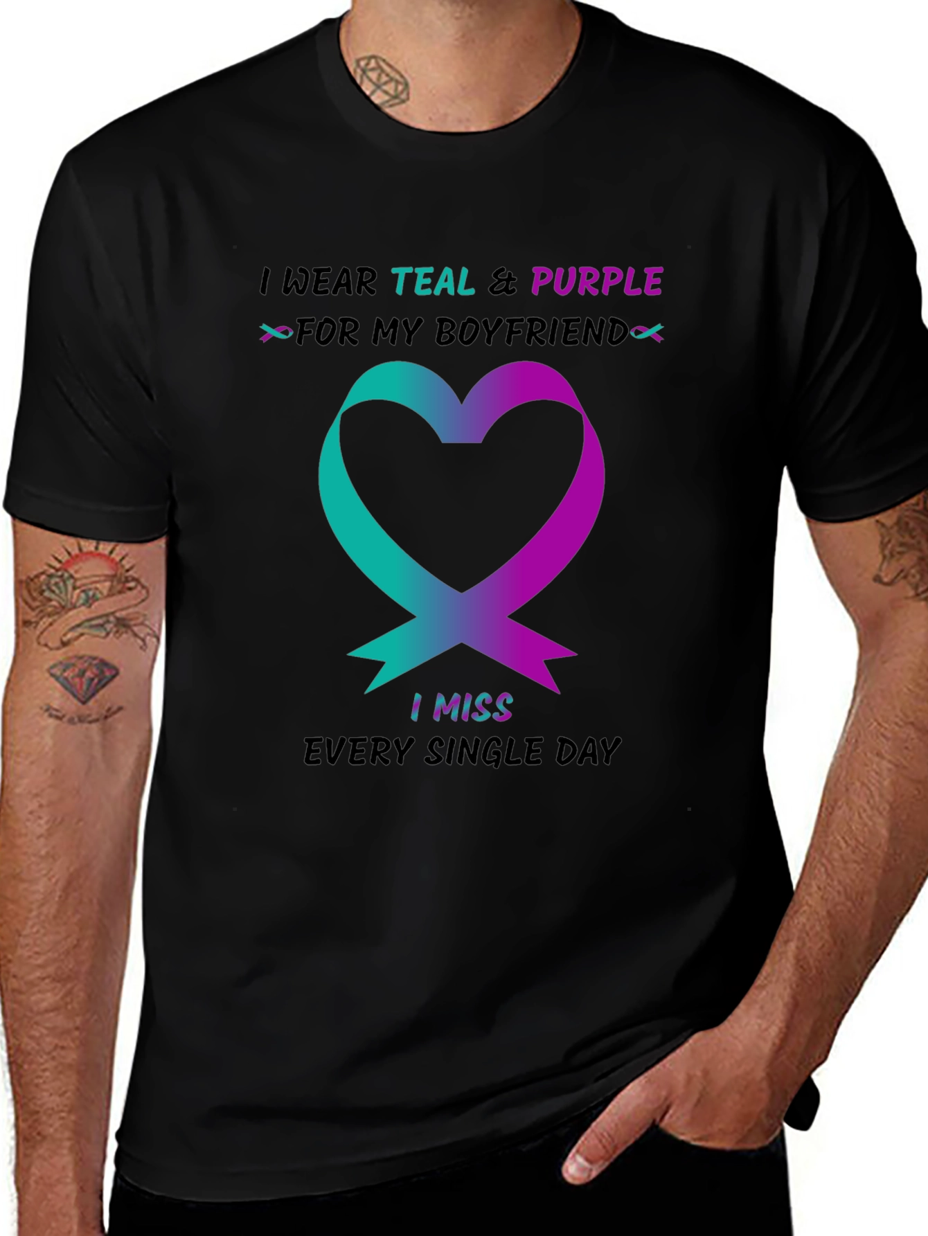 Teal and Purple Ribbon Boyfriend Memorial T-Shirt