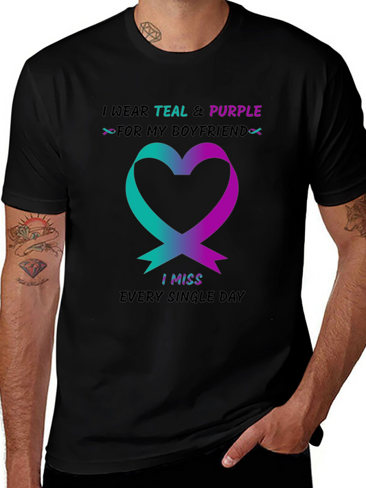Teal and Purple Ribbon Boyfriend Memorial T-Shirt