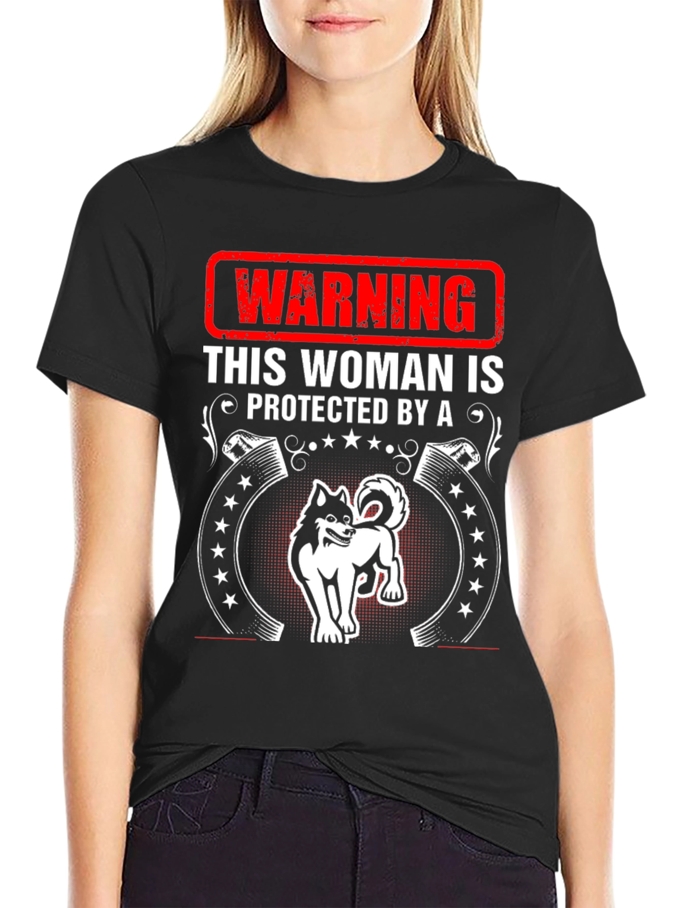 Warning Woman Protected By Dog T-Shirt