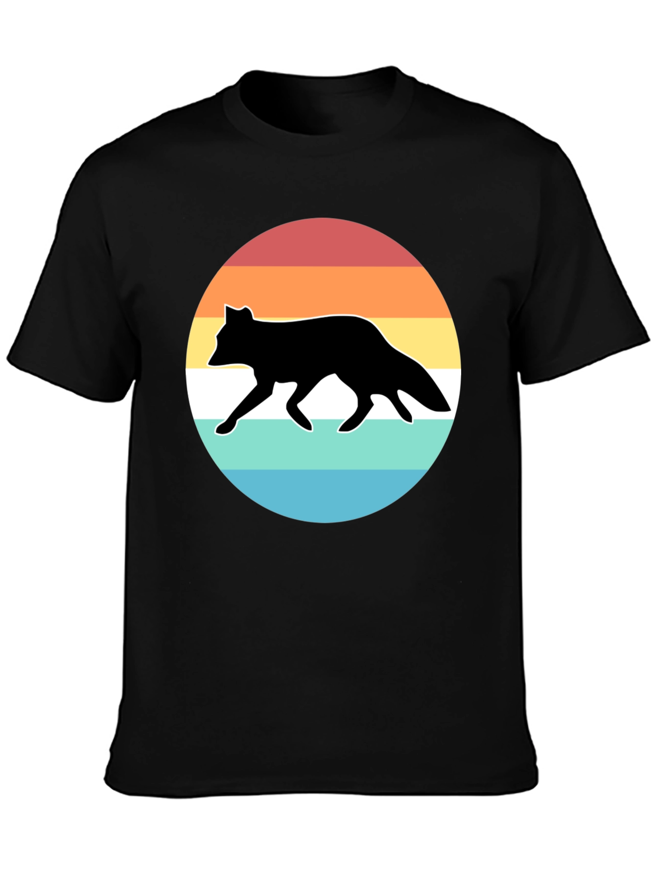 Retro Fox Sunset Graphic Tee - Black