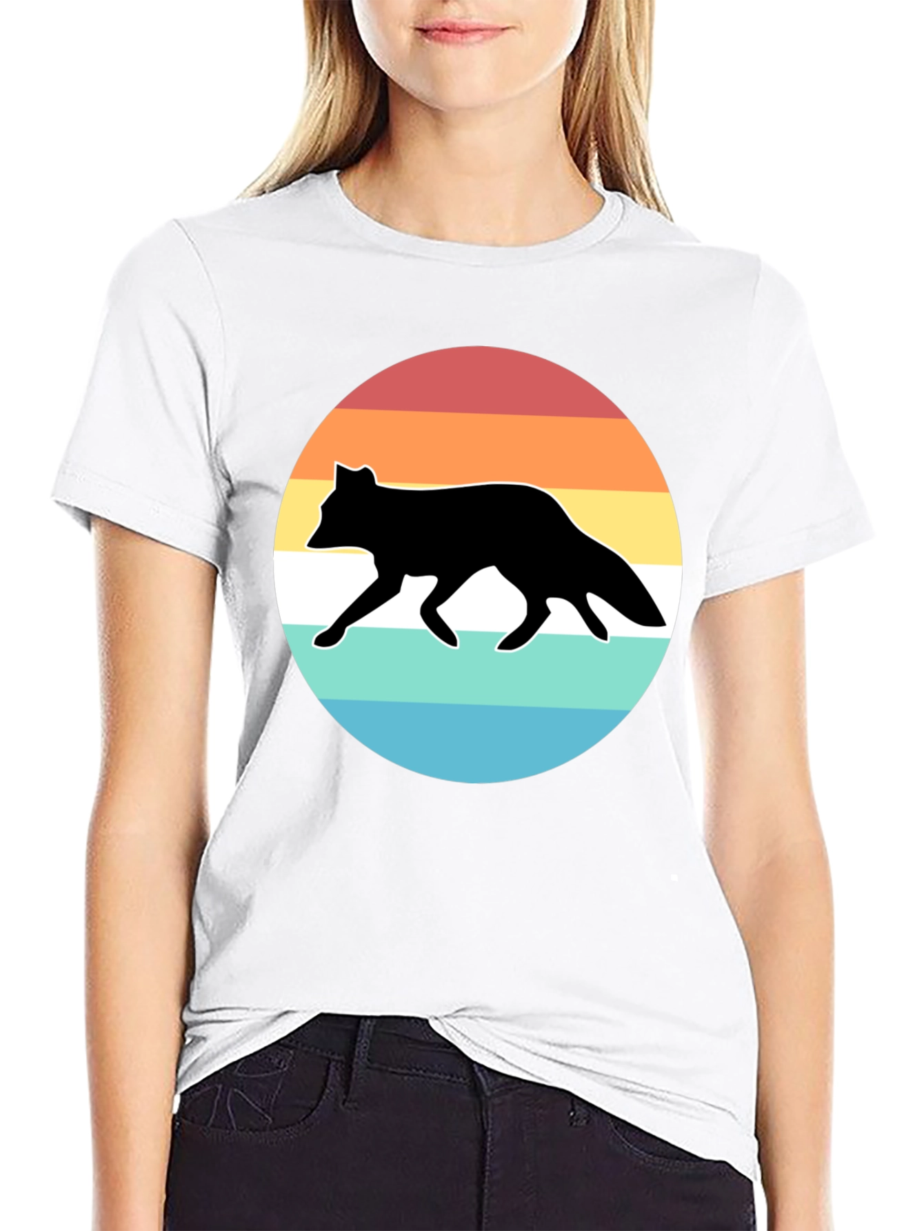 Retro Fox Sunset Graphic Tee - Black