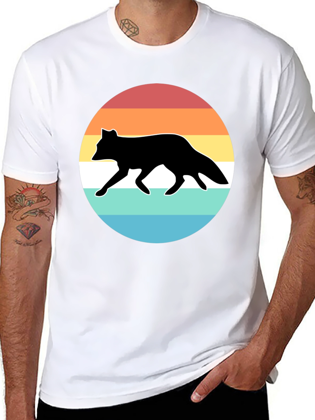 Retro Fox Sunset Graphic Tee - Black
