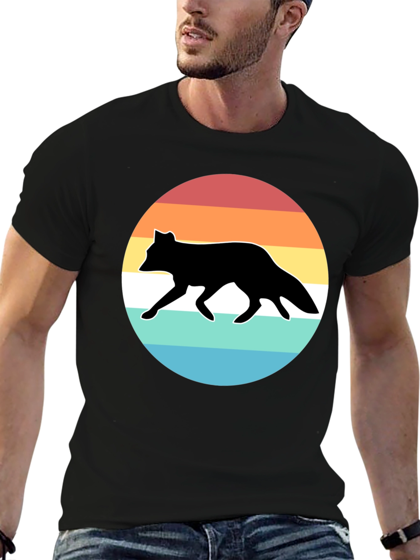 Retro Fox Sunset Graphic Tee - Black