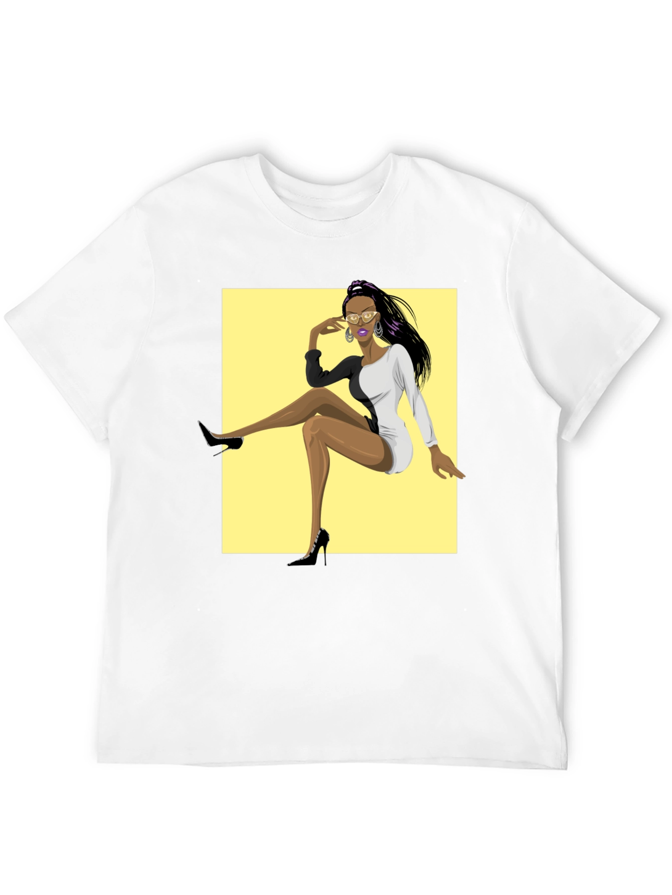 Trendy Graphic Tee - Woman in Two-Tone Dress