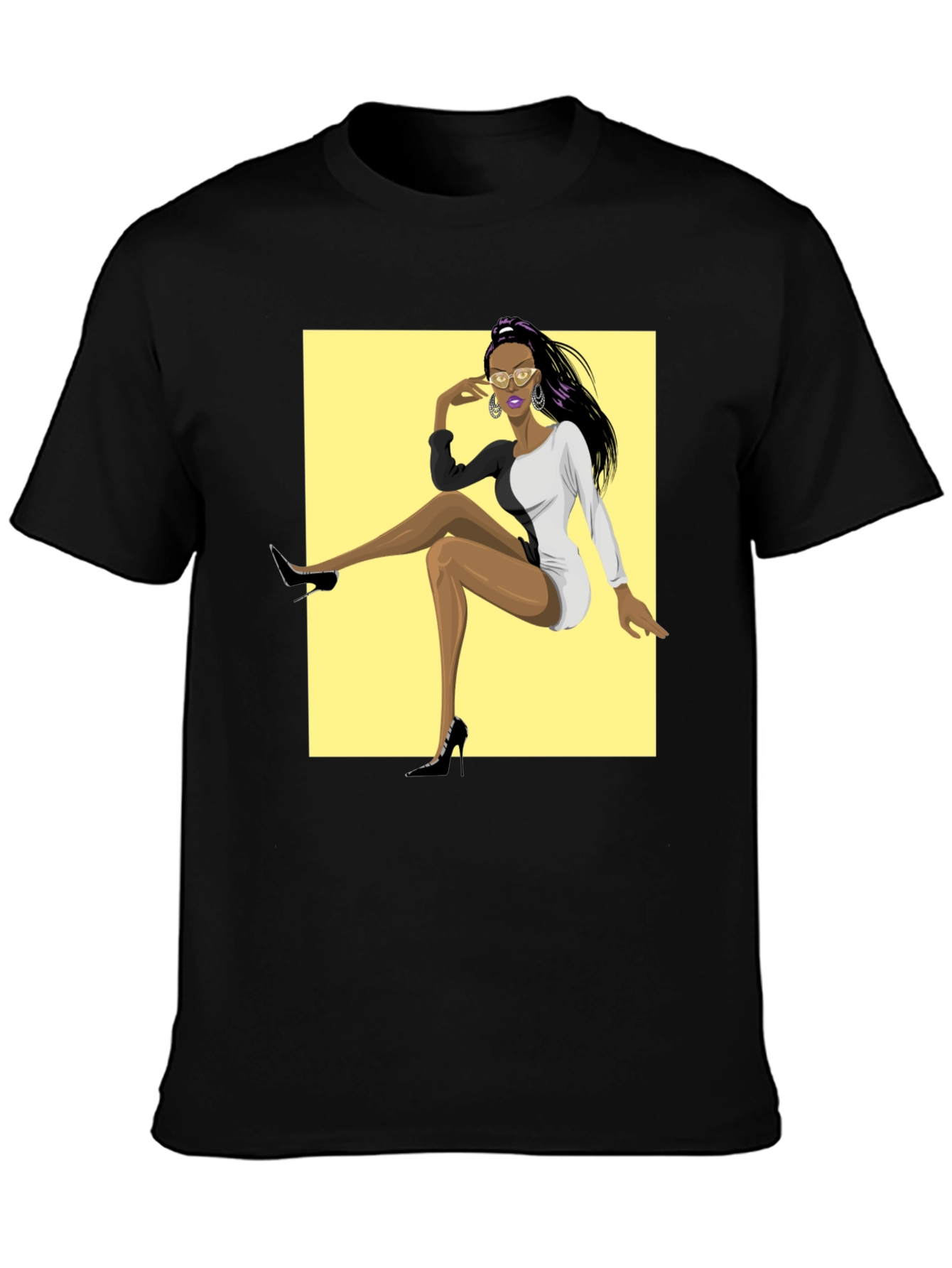 Trendy Graphic Tee - Woman in Two-Tone Dress