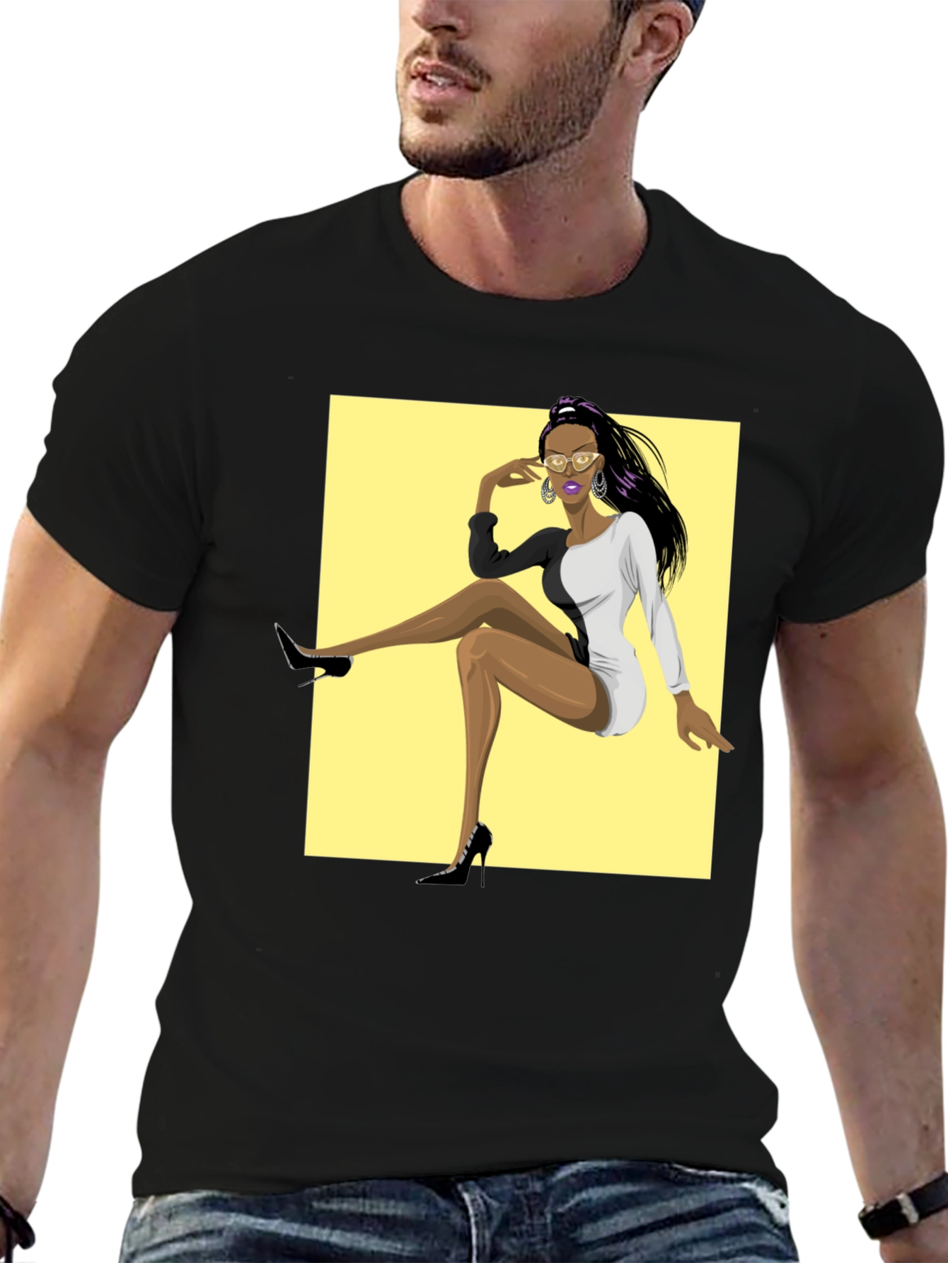 Trendy Graphic Tee - Woman in Two-Tone Dress