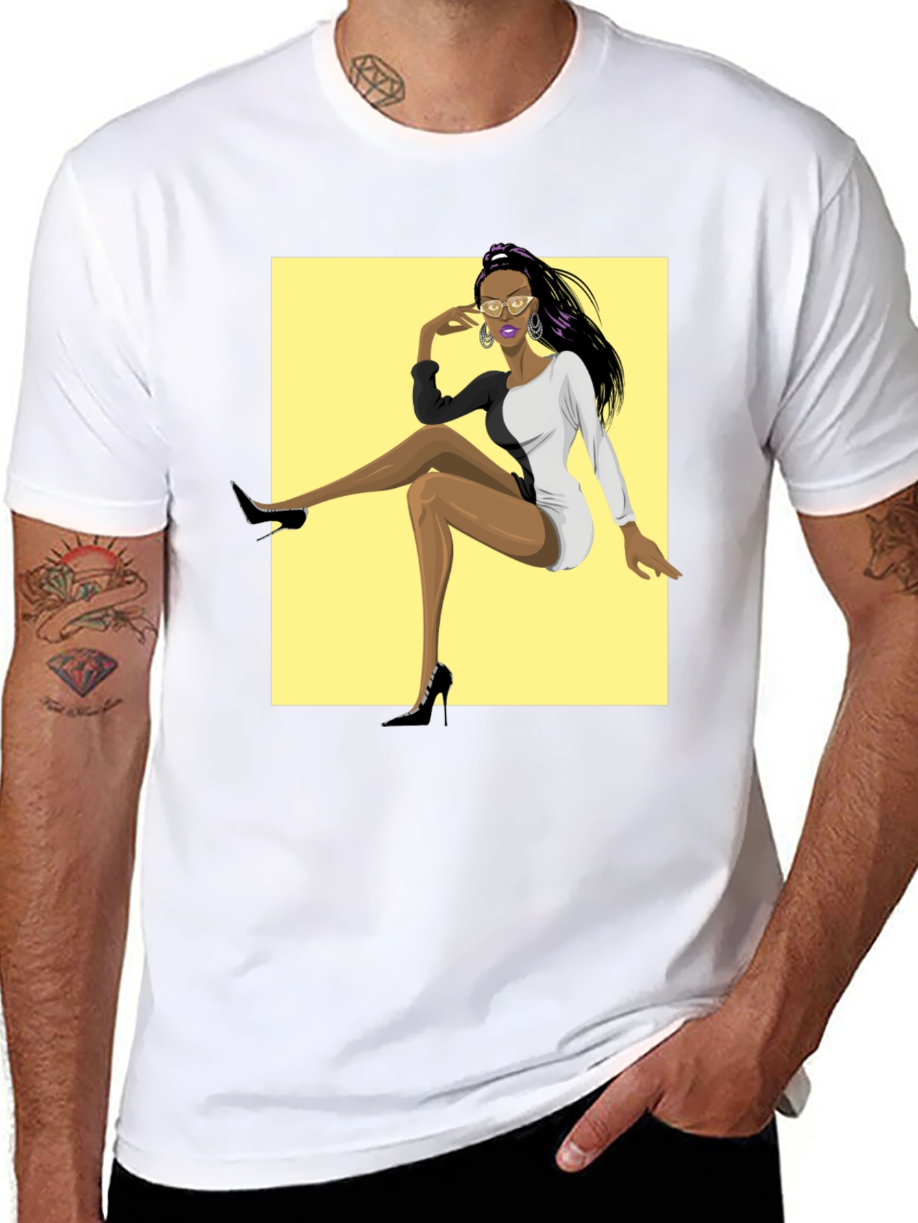 Trendy Graphic Tee - Woman in Two-Tone Dress