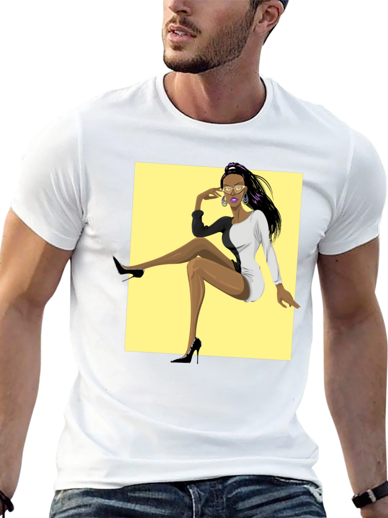 Trendy Graphic Tee - Woman in Two-Tone Dress
