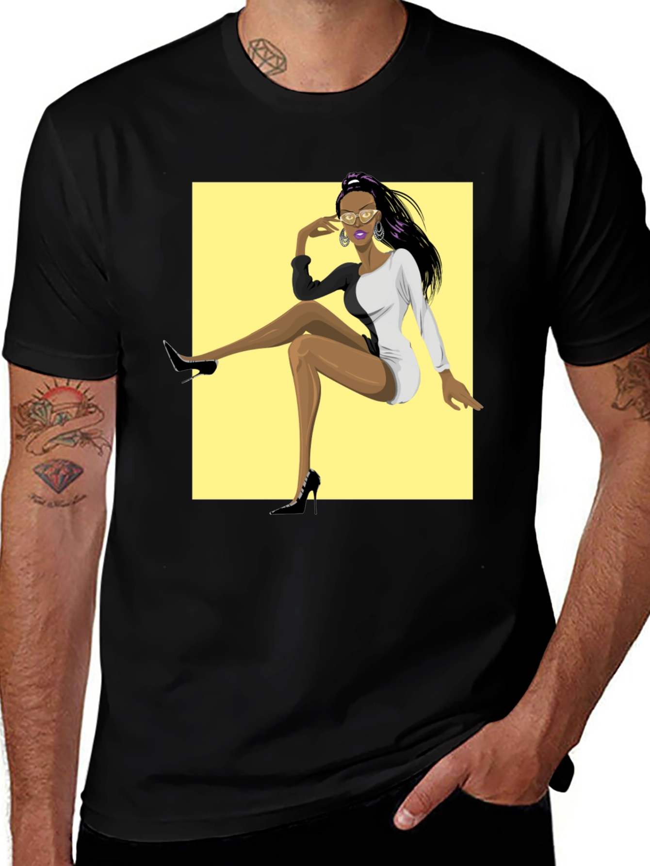 Trendy Graphic Tee - Woman in Two-Tone Dress