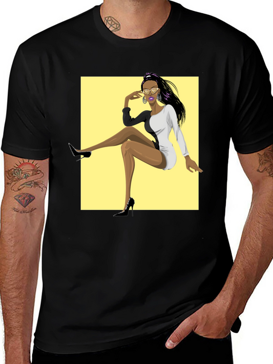 Trendy Graphic Tee - Woman in Two-Tone Dress