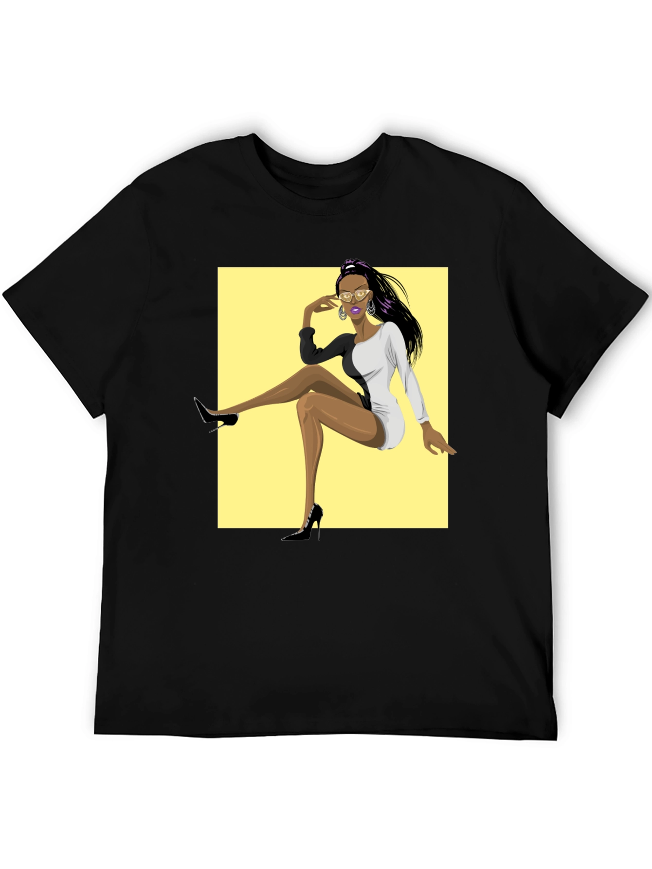 Trendy Graphic Tee - Woman in Two-Tone Dress