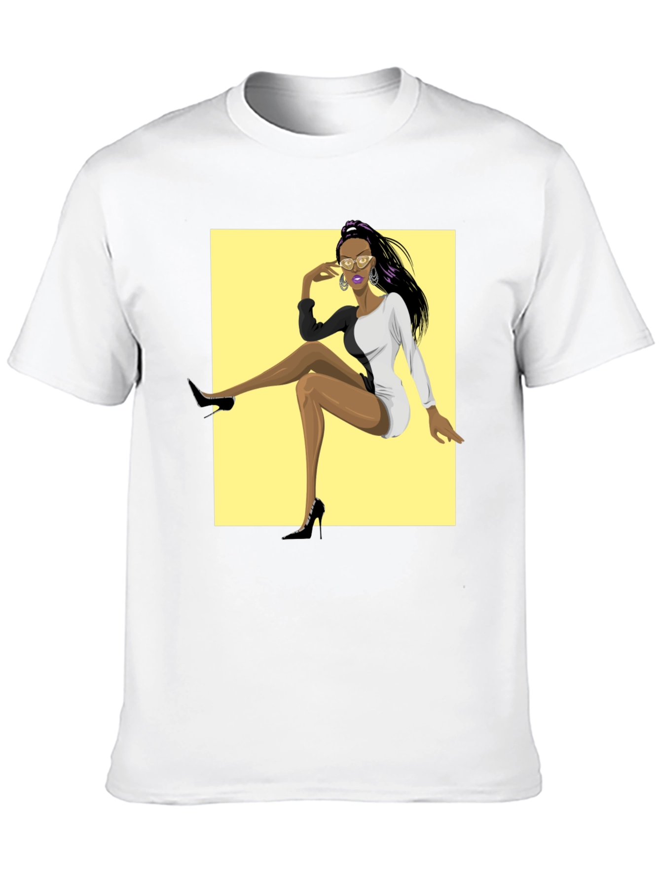 Trendy Graphic Tee - Woman in Two-Tone Dress