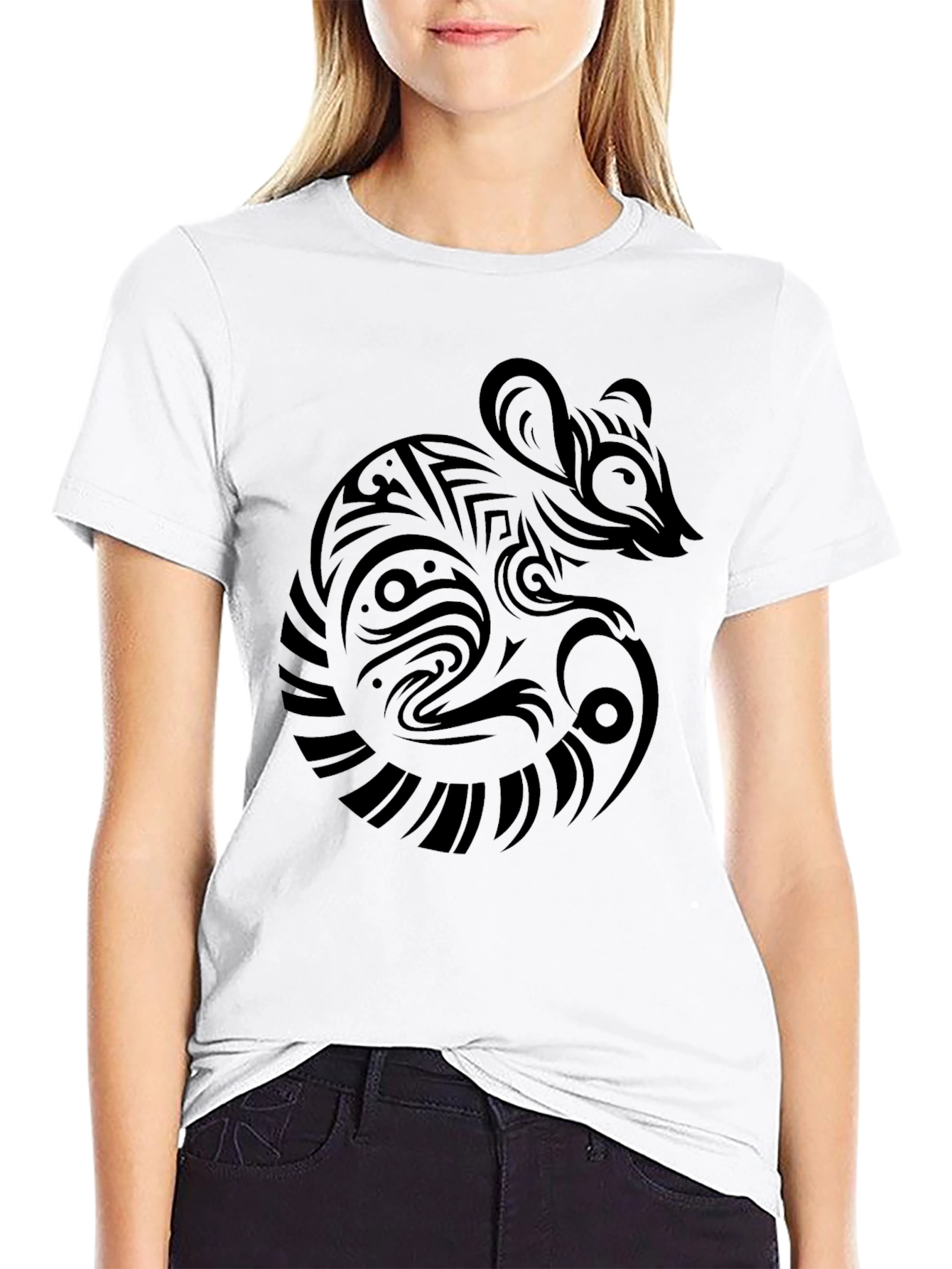 Tribal Rat Graphic Black T-Shirt