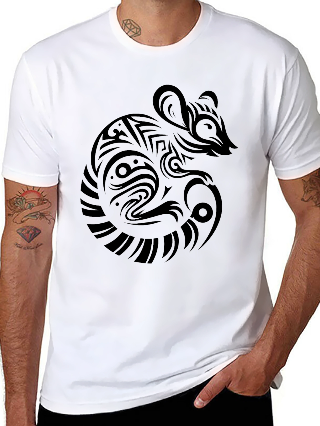 Tribal Rat Graphic Black T-Shirt