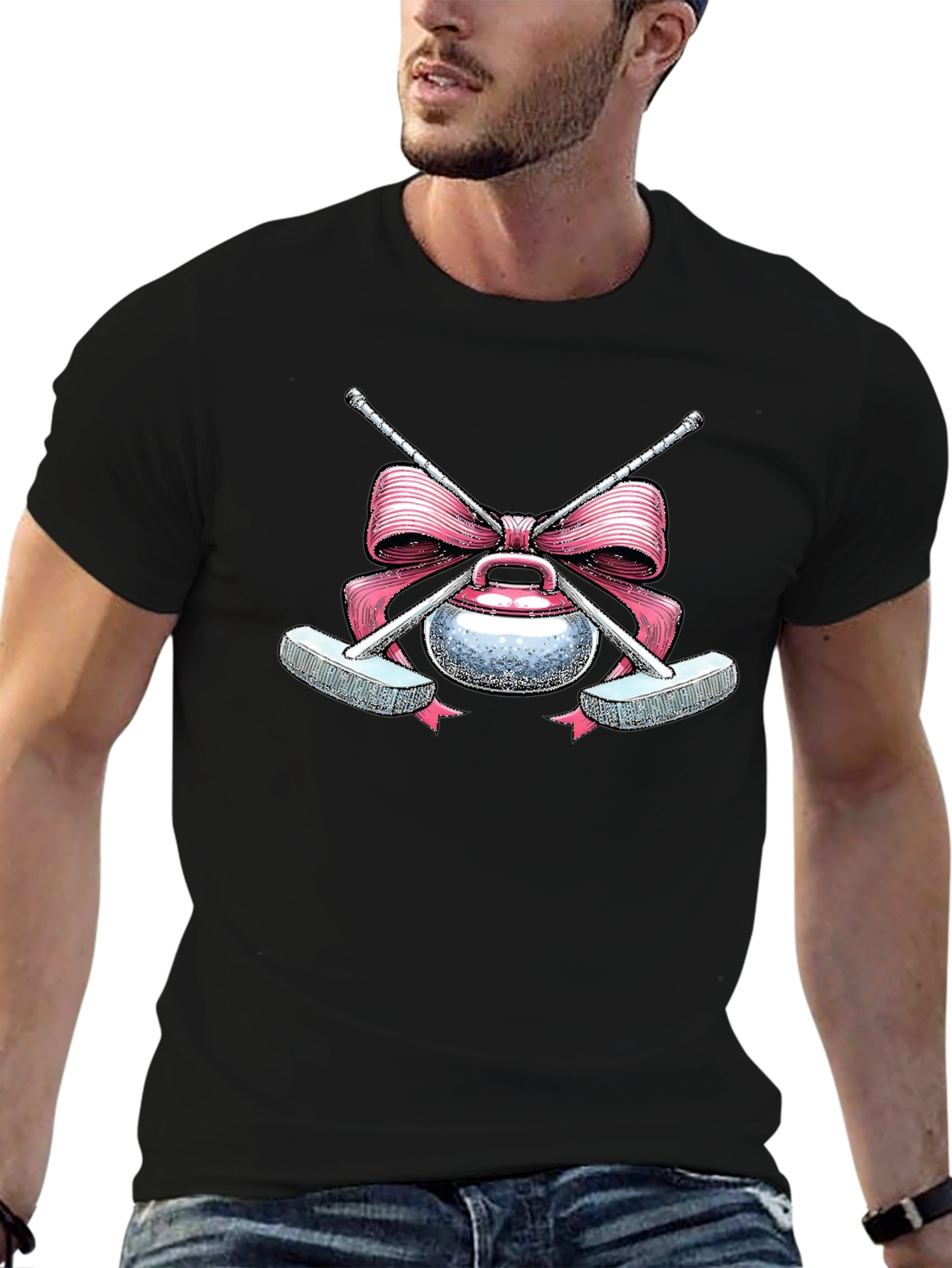 Curling Stone with Bow Graphic T-Shirt