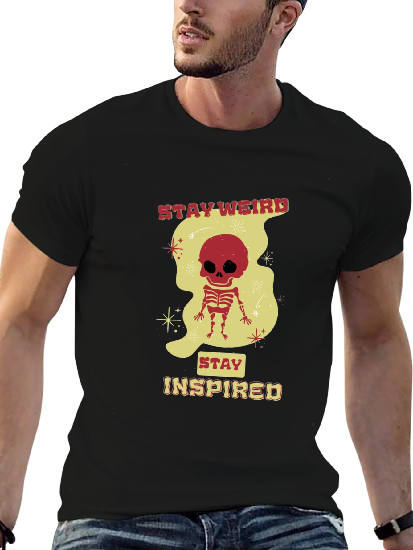 Stay Weird Skeleton Graphic Black T-Shirt