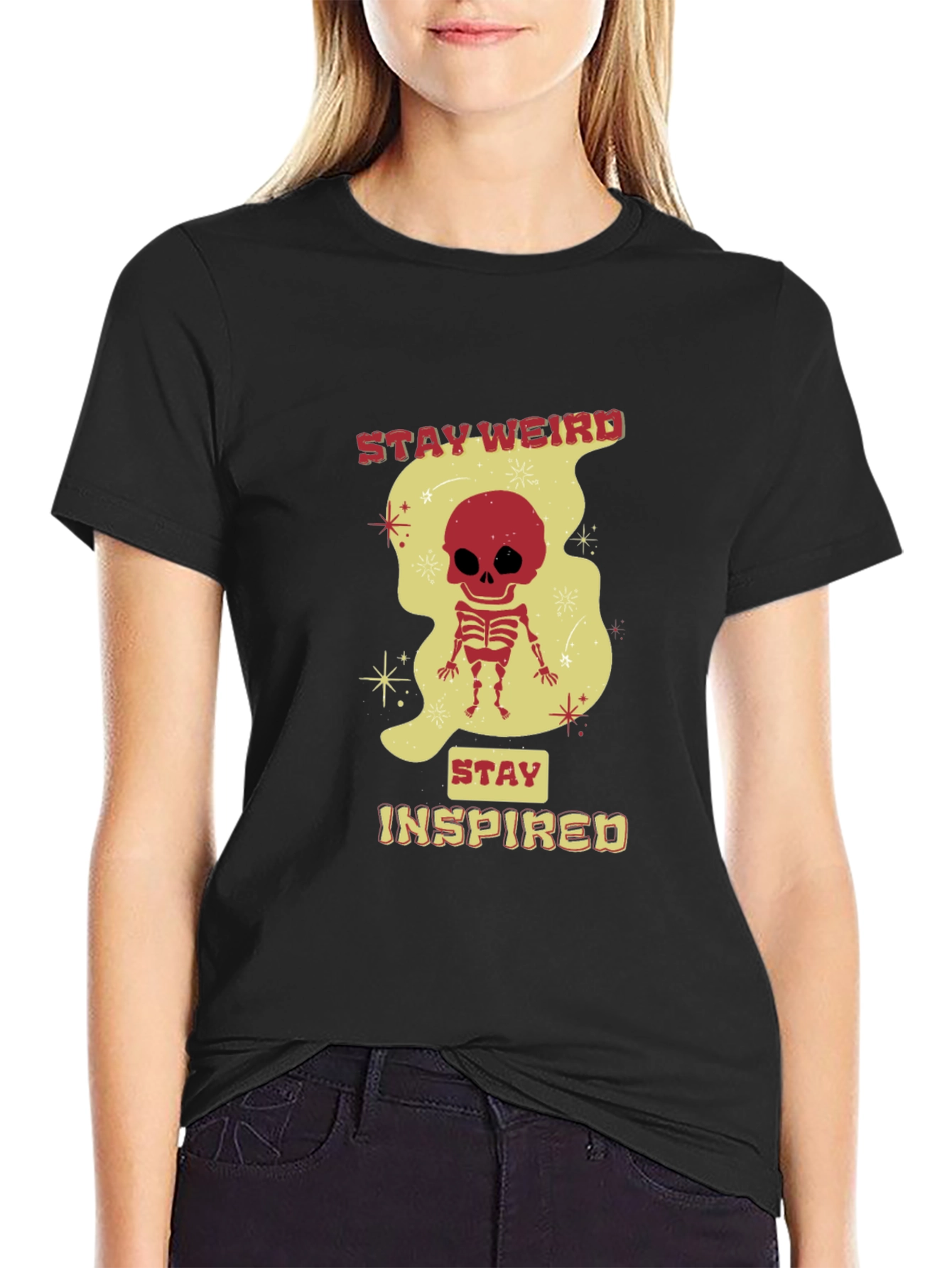 Stay Weird Skeleton Graphic Black T-Shirt