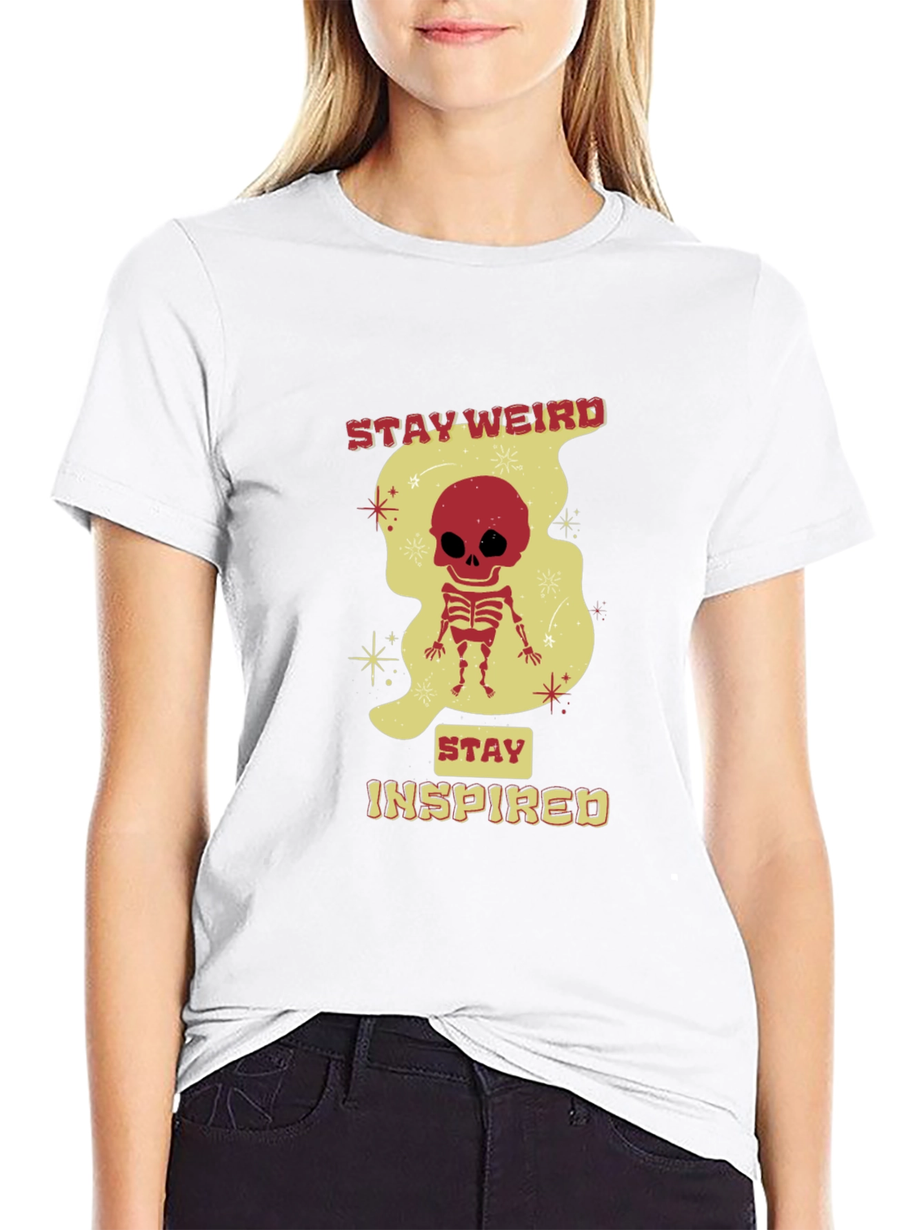 Stay Weird Skeleton Graphic Black T-Shirt