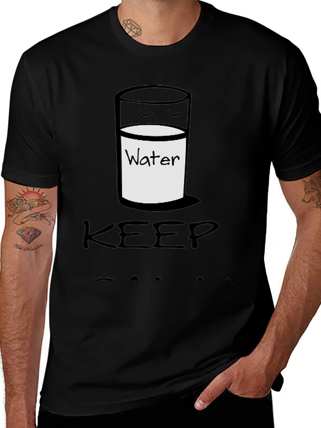 Keep Calm Drink Water Black Graphic Tee