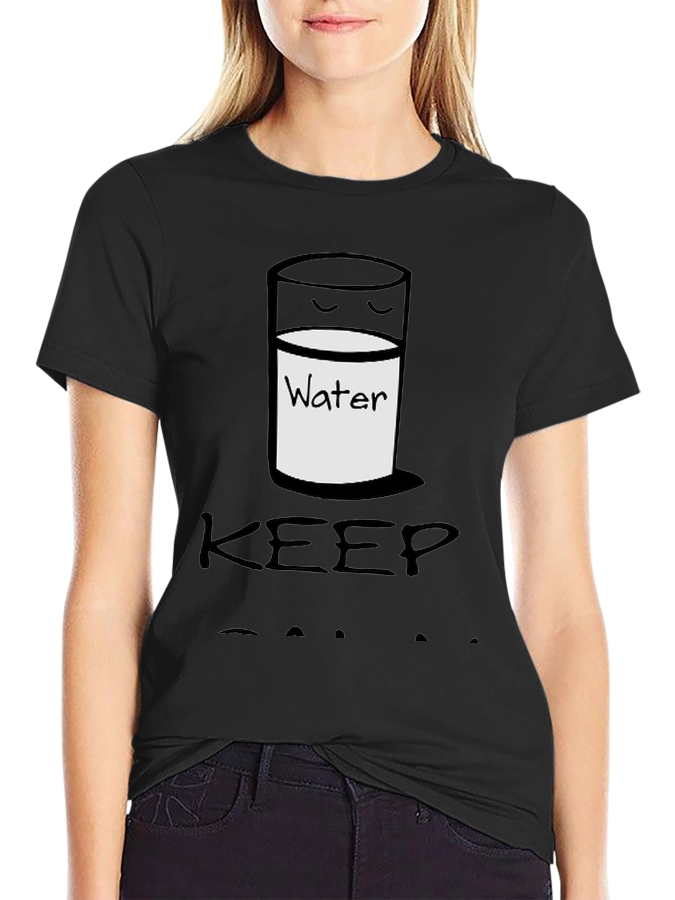Keep Calm Drink Water Black Graphic Tee