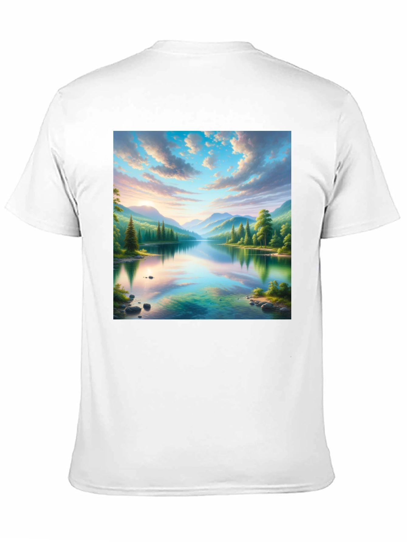 Scenic Mountain Lake Graphic Tee - Soft Black Cotton