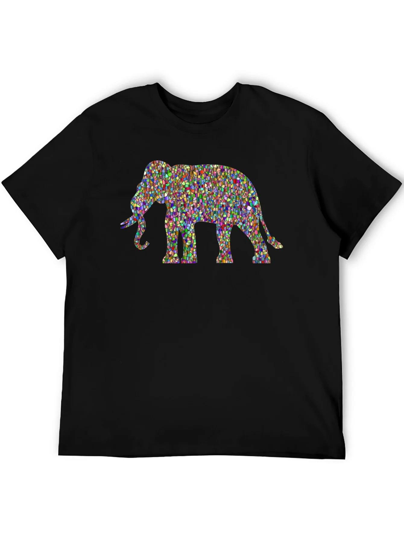 Colorful Elephant Graphic Tee - Black Cotton T-Shirt
