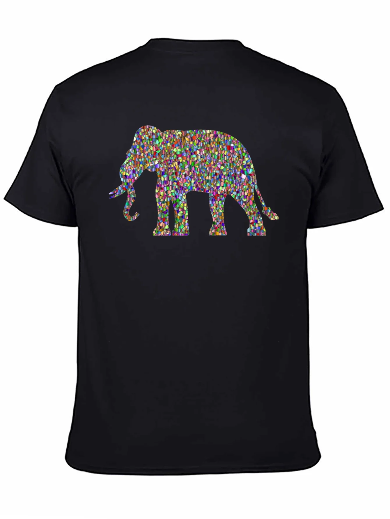 Colorful Elephant Graphic Tee - Black Cotton T-Shirt