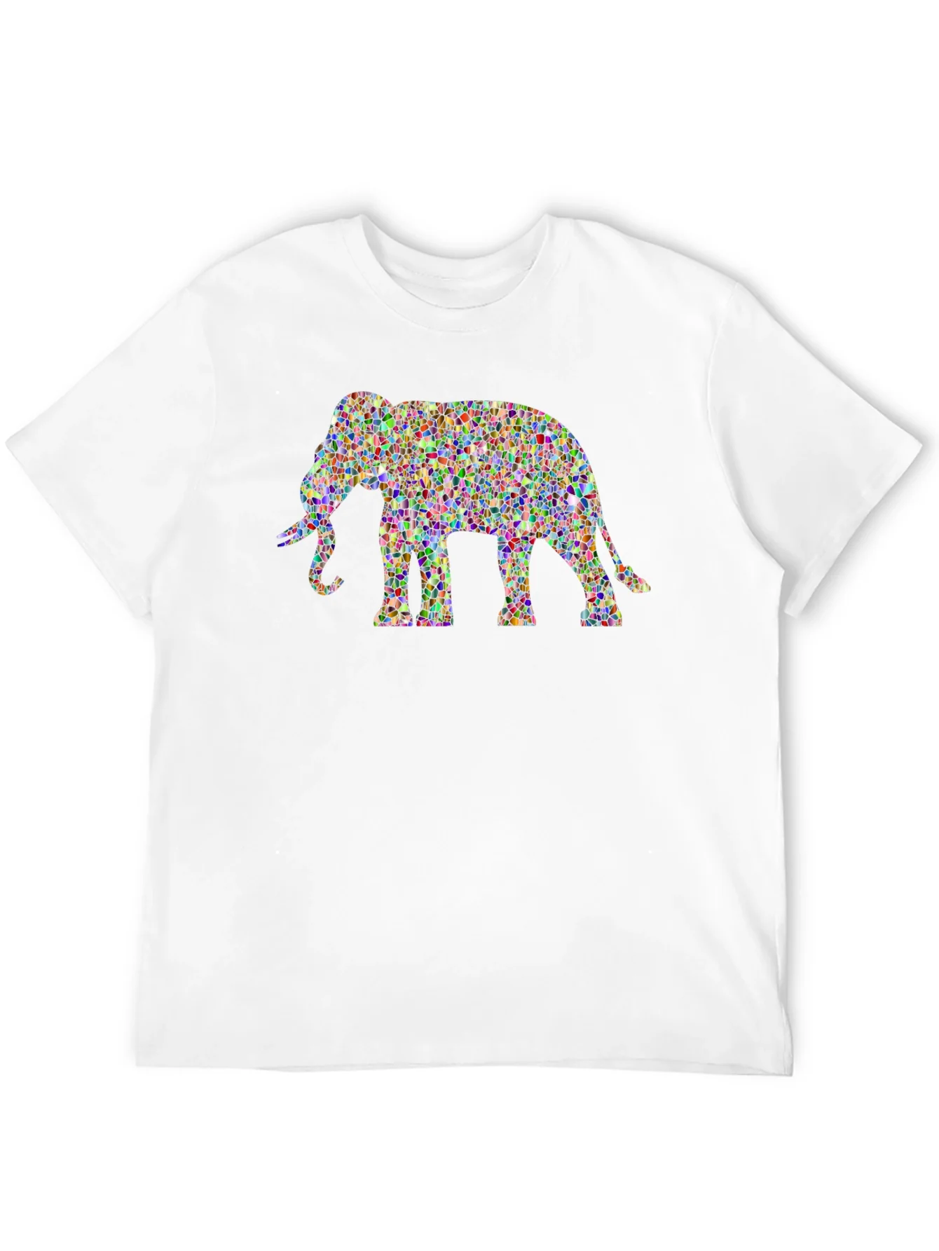 Colorful Elephant Graphic Tee - Black Cotton T-Shirt