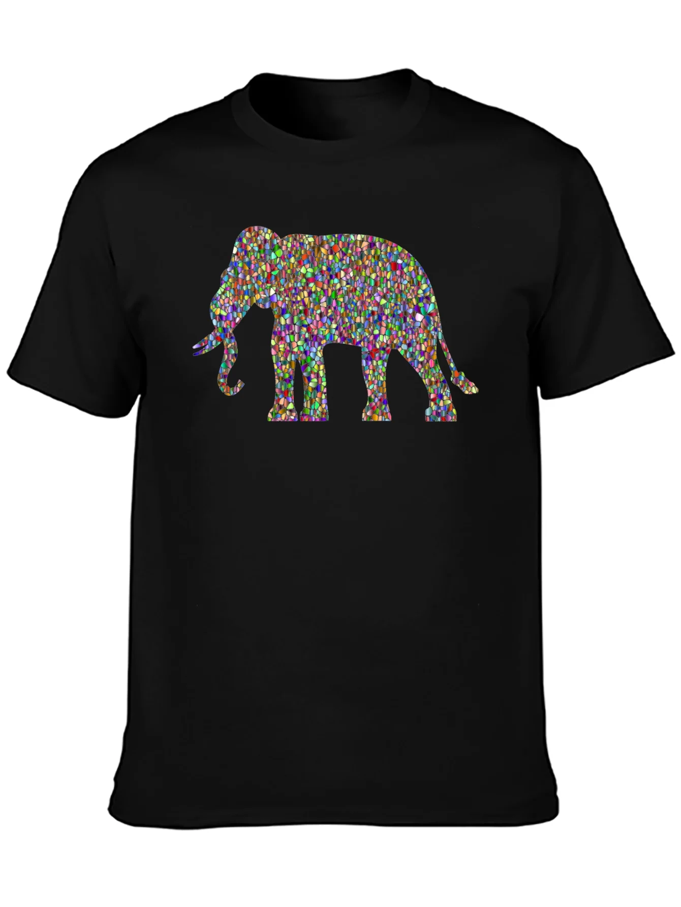 Colorful Elephant Graphic Tee - Black Cotton T-Shirt