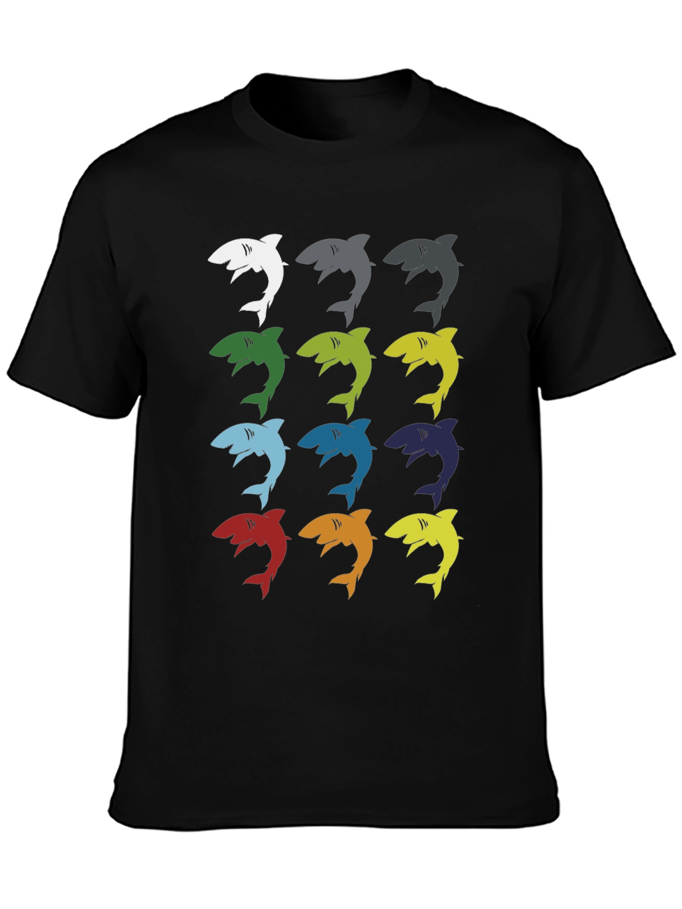 Shark Pop Art Graphic Print Tee - Black