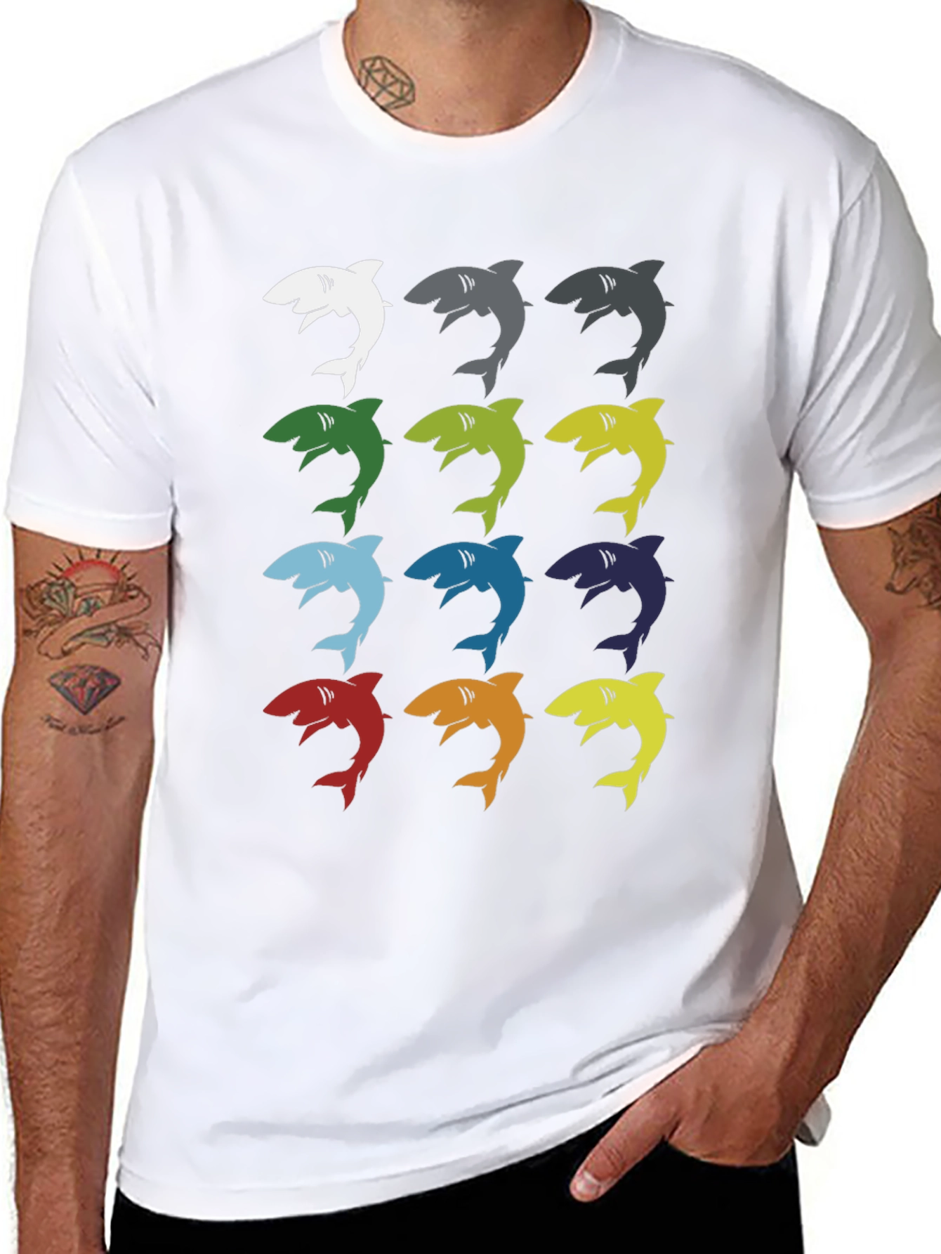 Shark Pop Art Graphic Print Tee - Black