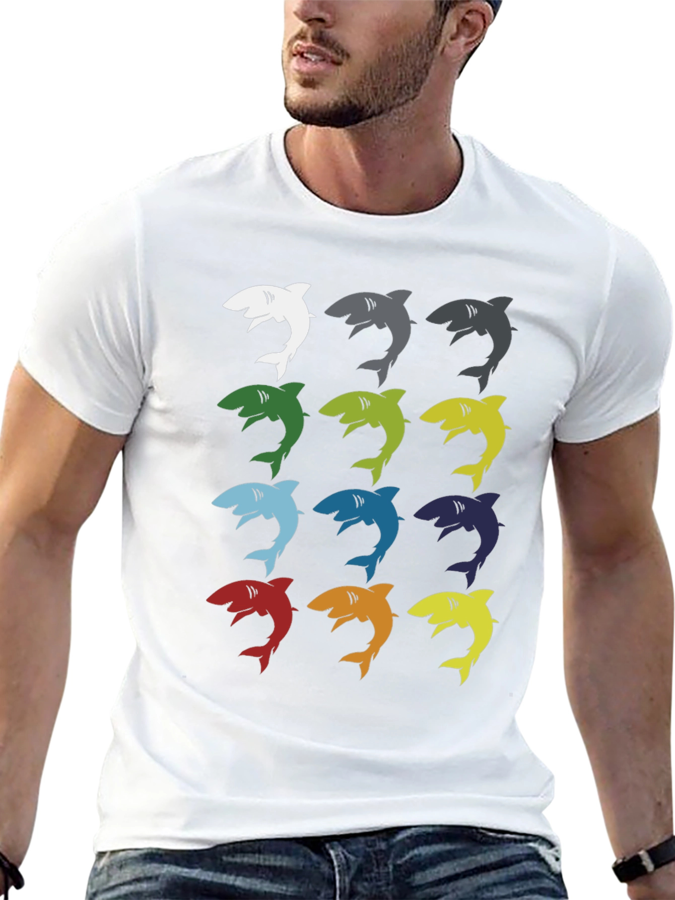 Shark Pop Art Graphic Print Tee - Black