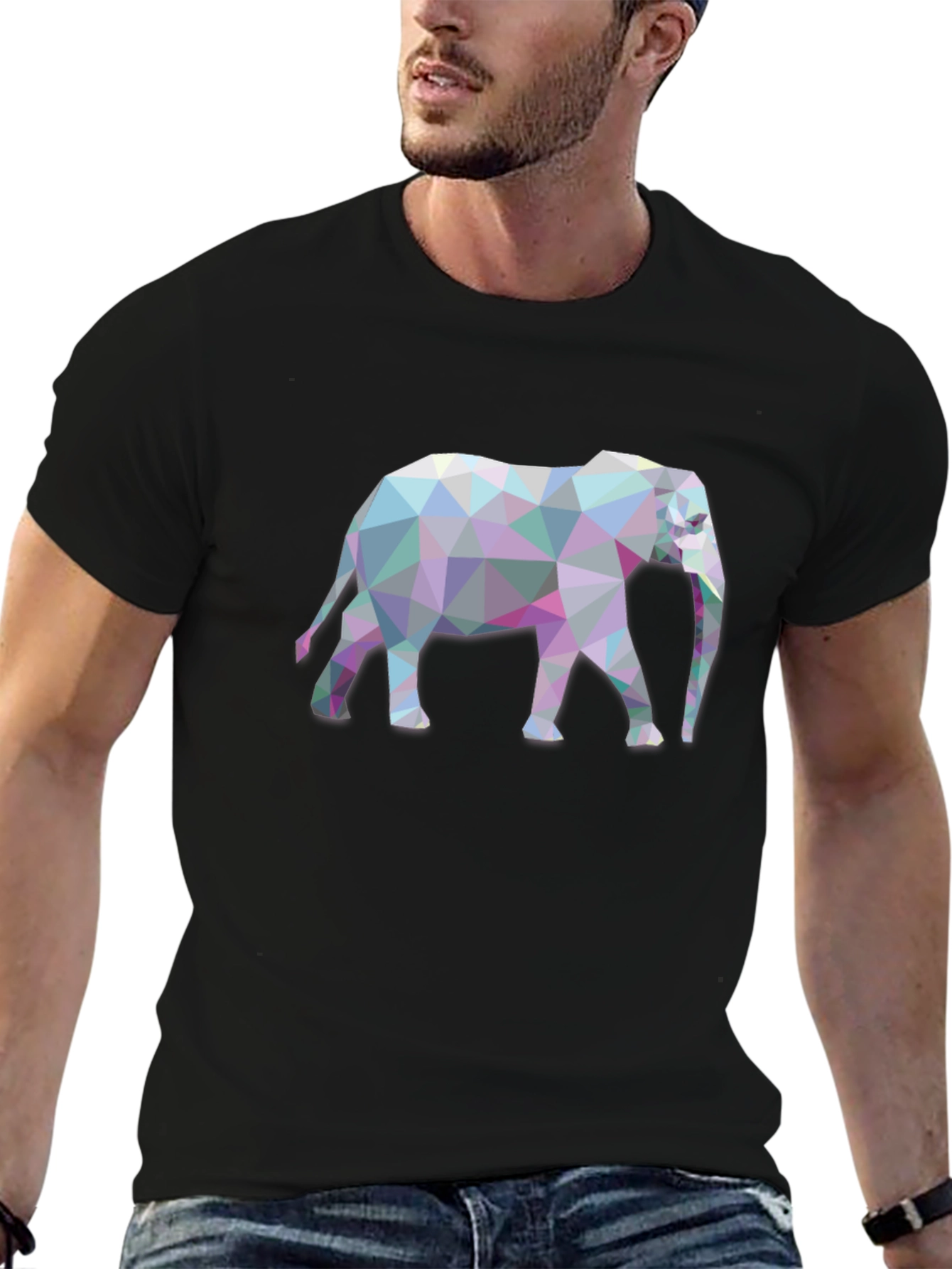 Geometric Elephant Graphic Tee - Black