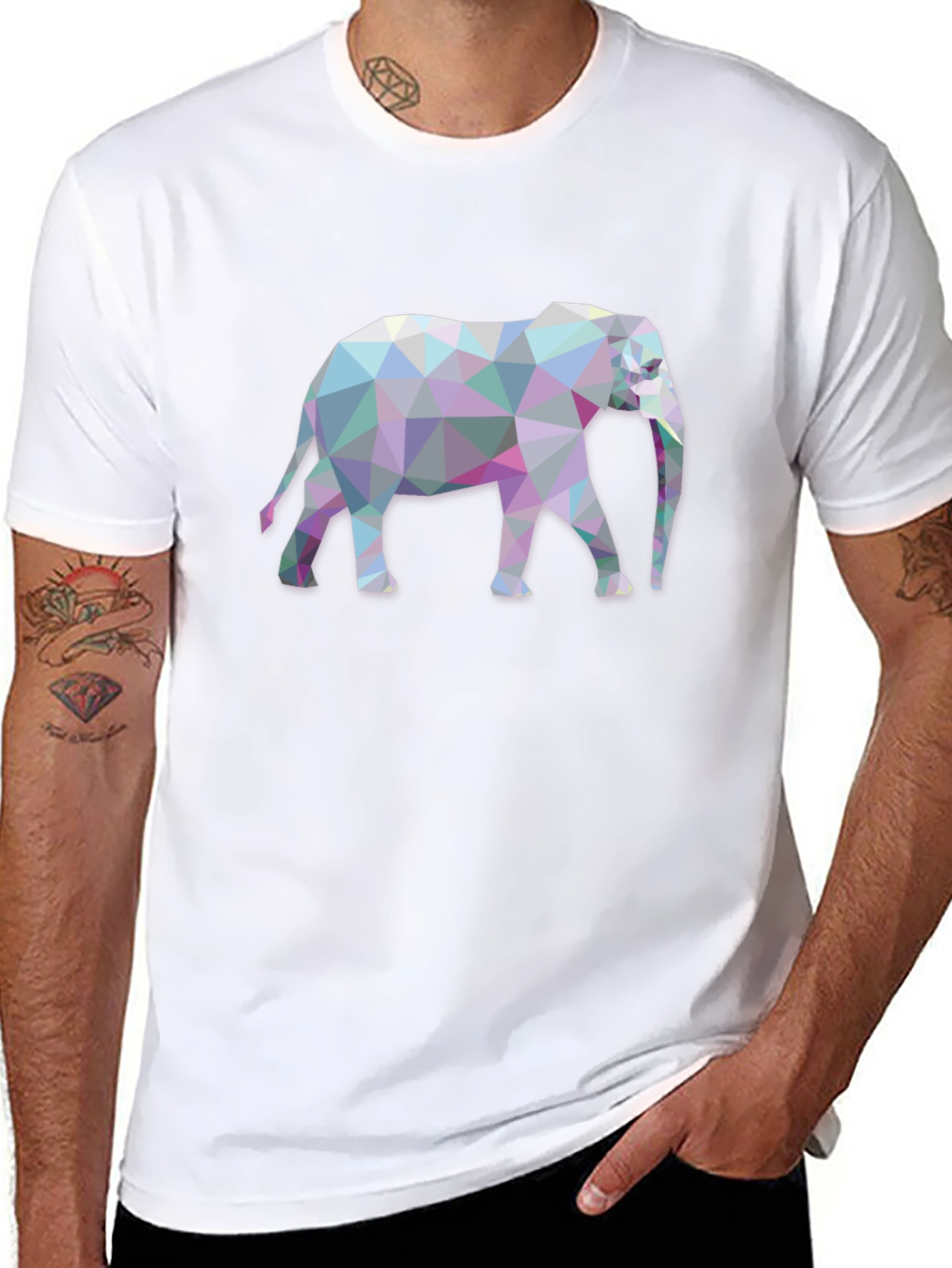 Geometric Elephant Graphic Tee - Black