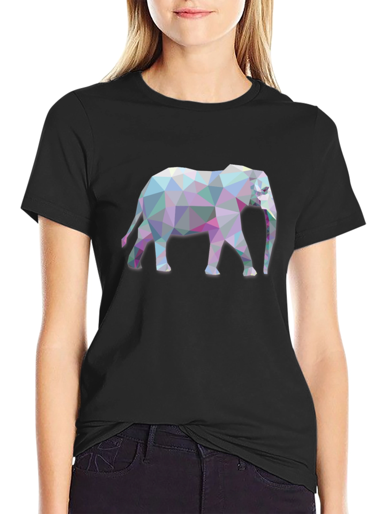 Geometric Elephant Graphic Tee - Black