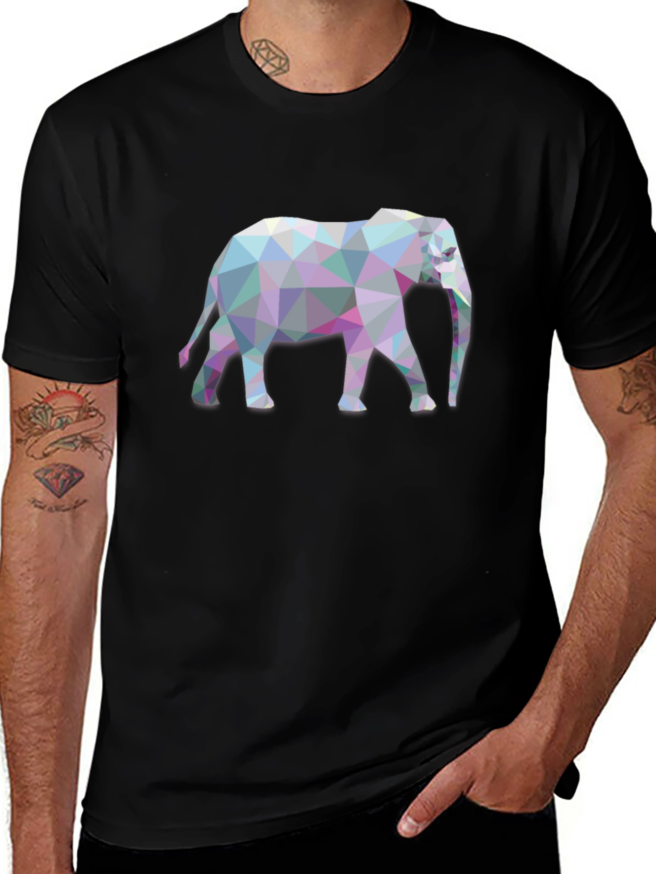 Geometric Elephant Graphic Tee - Black
