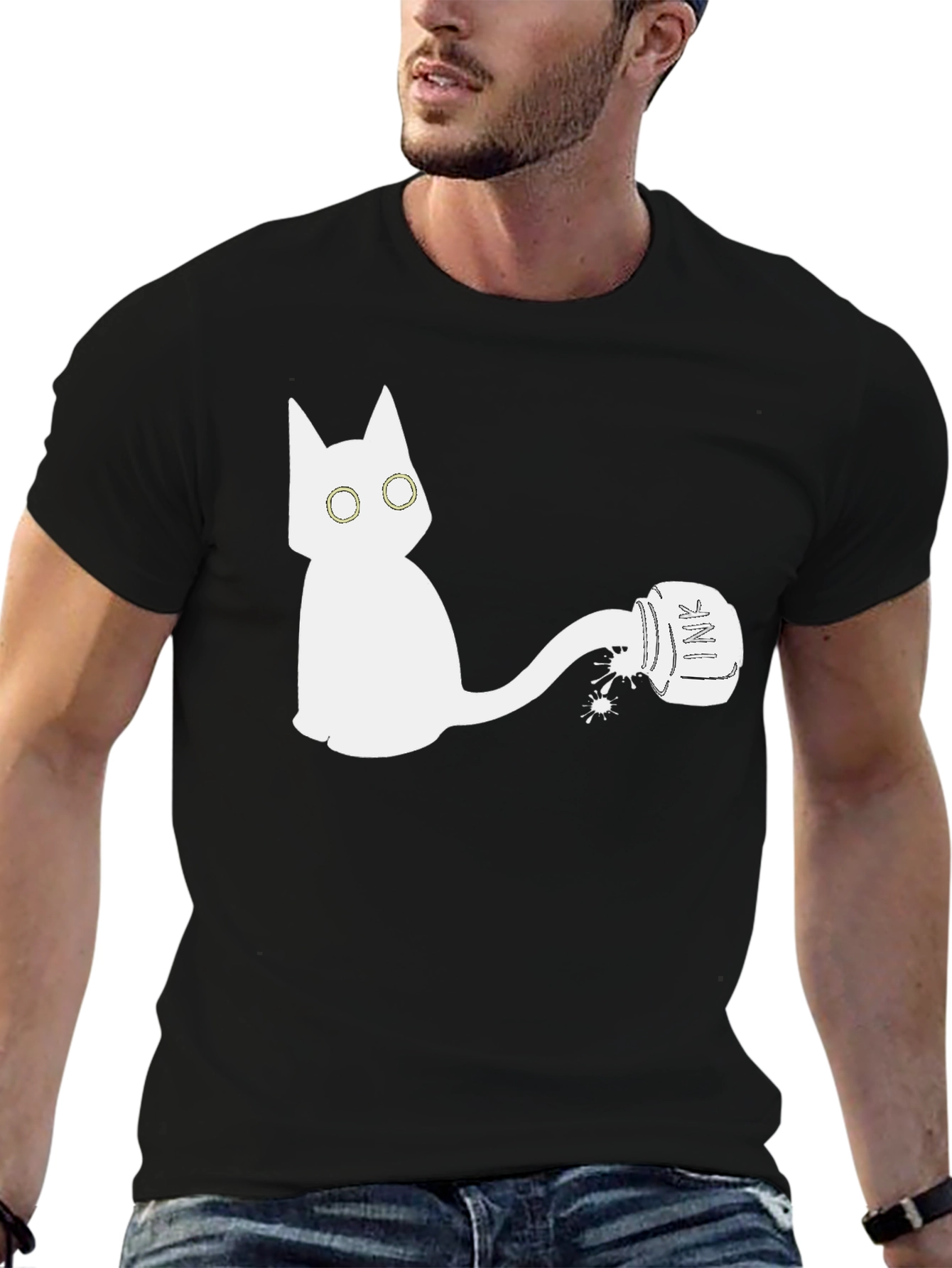 Cat Ink Spill Graphic Tee - Unique Design