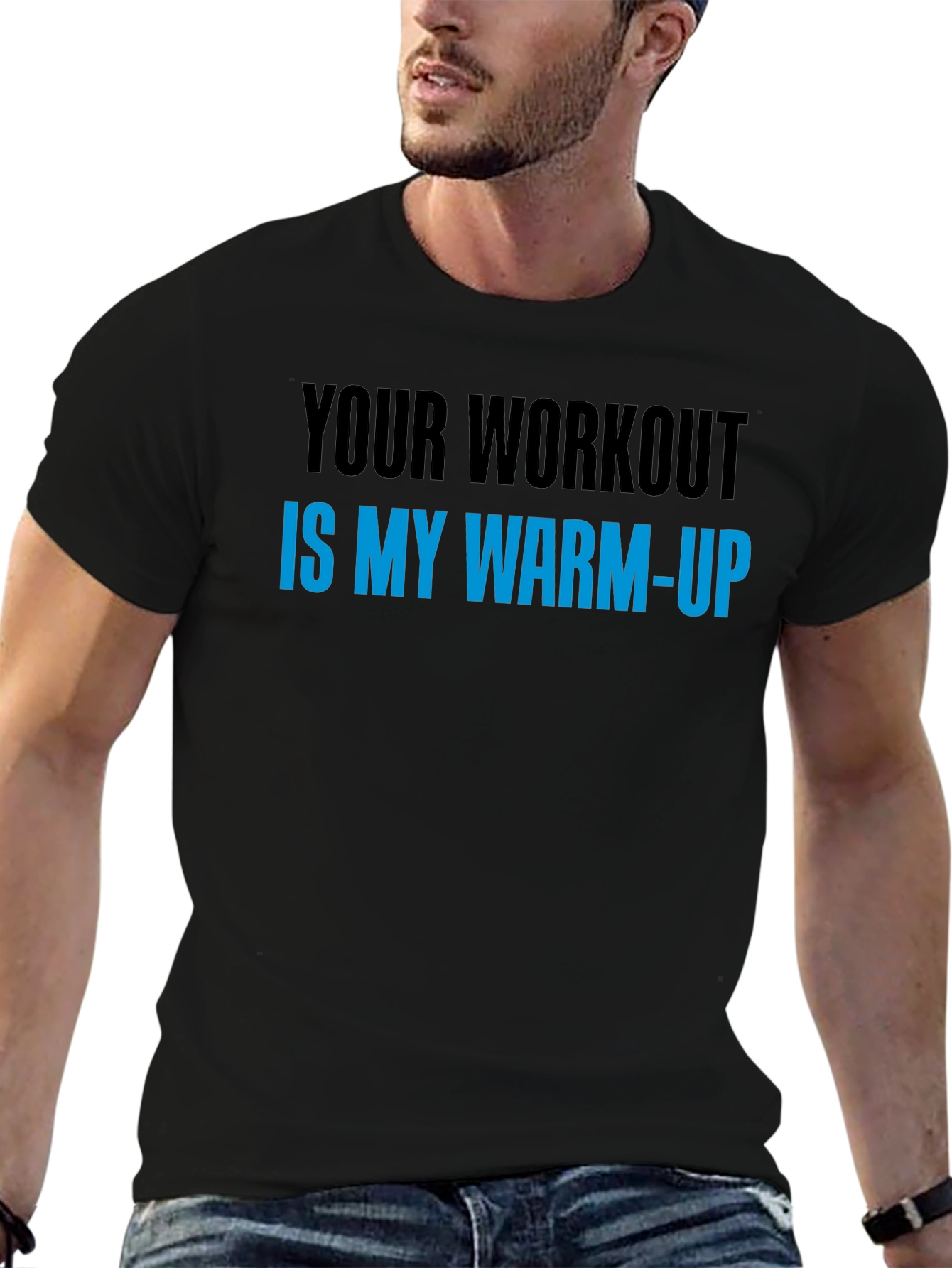 Workout Warm-Up Graphic Tee - Black Cotton