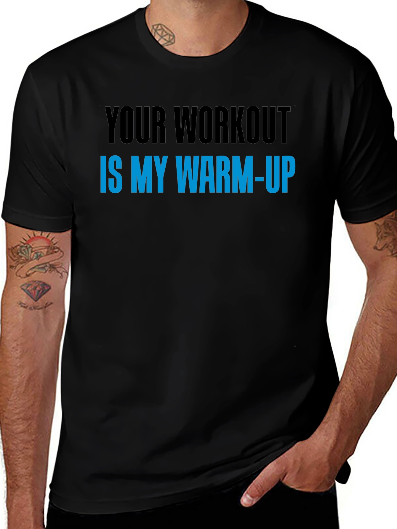 Workout Warm-Up Graphic Tee - Black Cotton