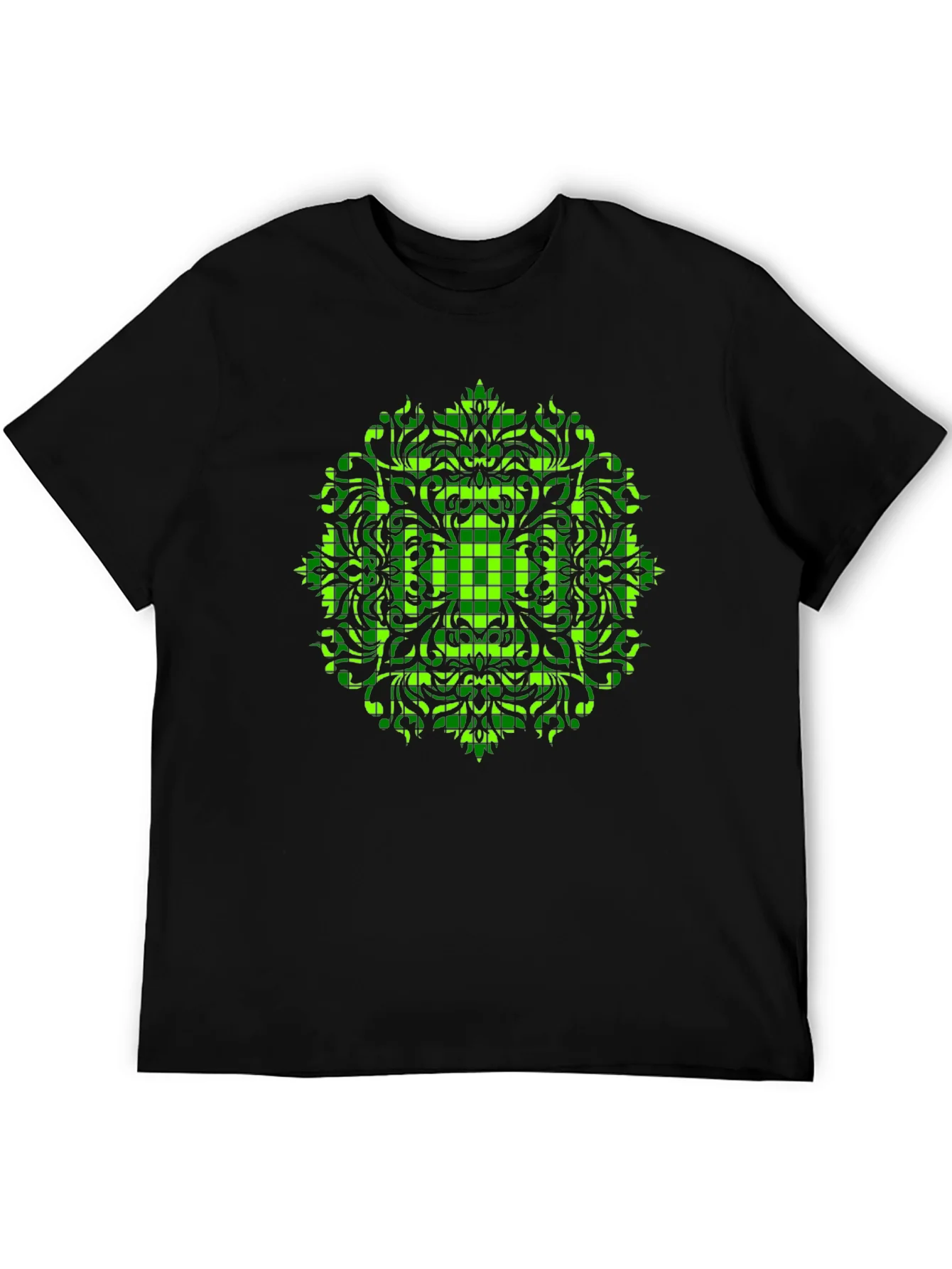 Geometric Green Mandala Graphic Black T-Shirt