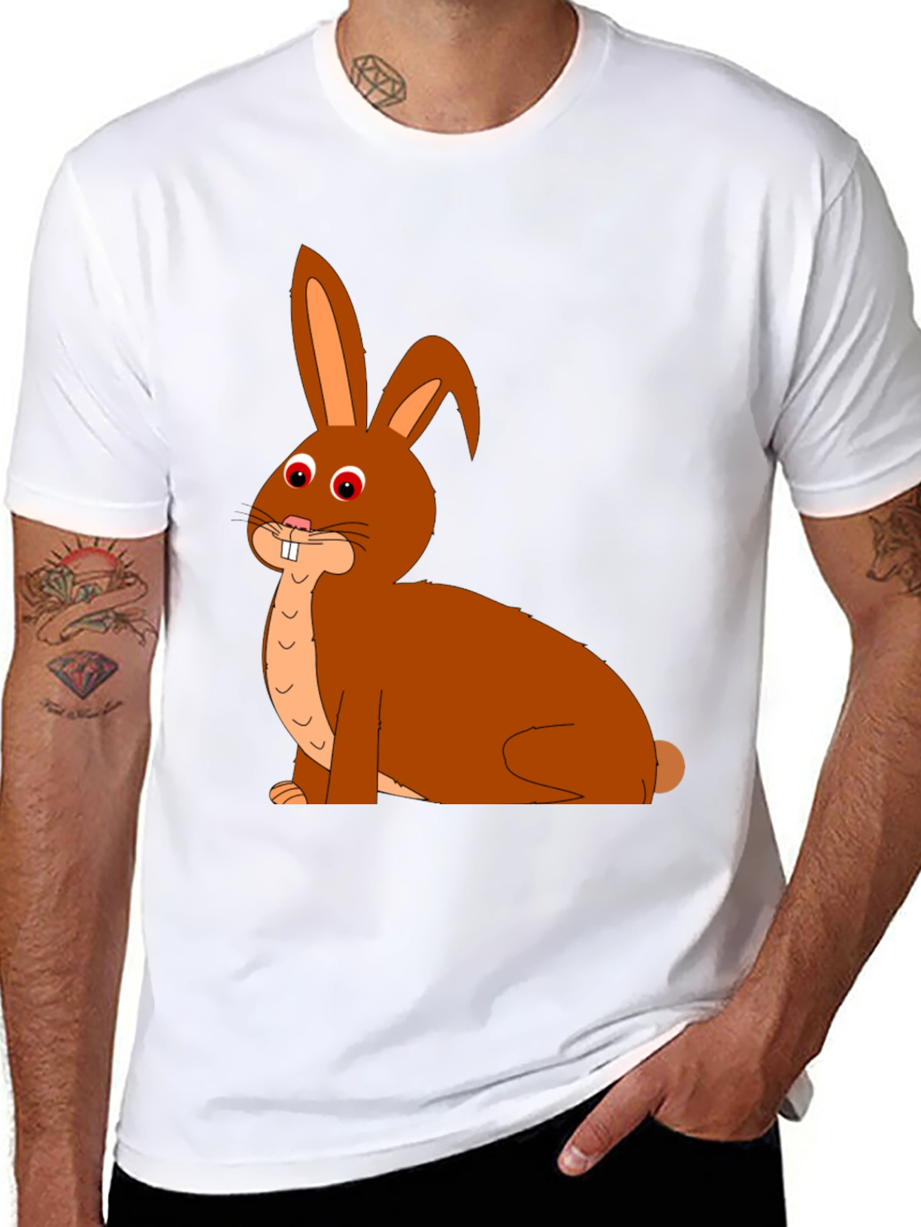 Cartoon Bunny Graphic Tee - Black Cotton Blend