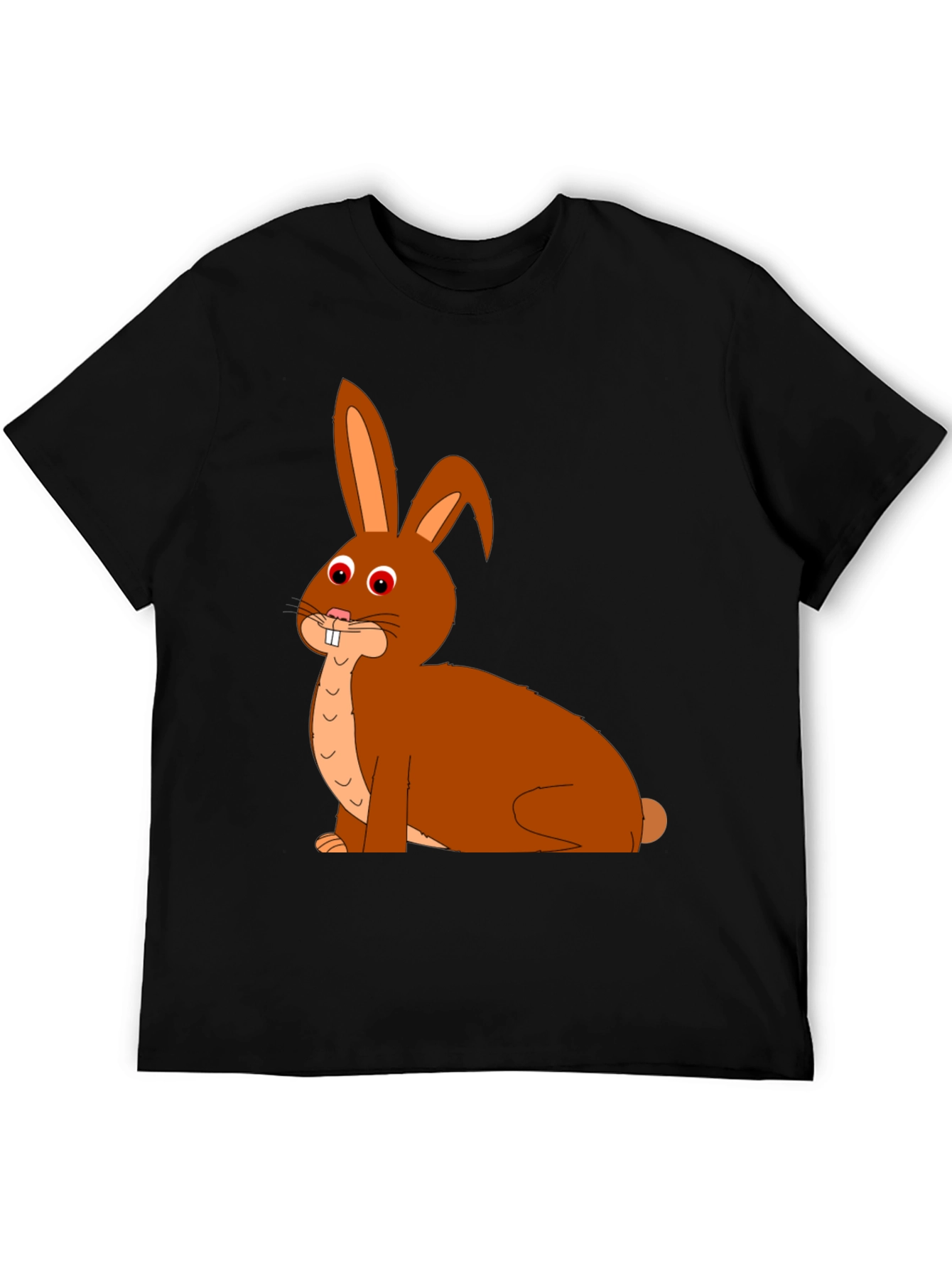 Cartoon Bunny Graphic Tee - Black Cotton Blend