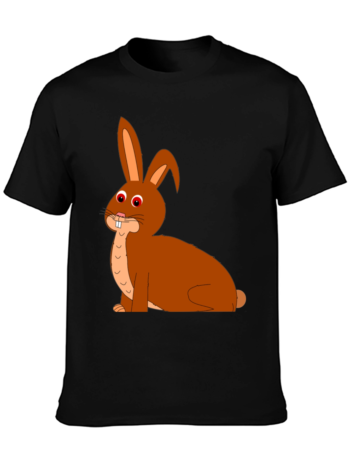 Cartoon Bunny Graphic Tee - Black Cotton Blend