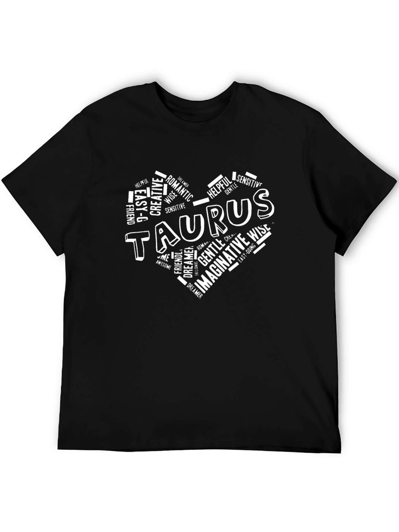 Taurus Zodiac Sign Heart Word Art Black T-Shirt