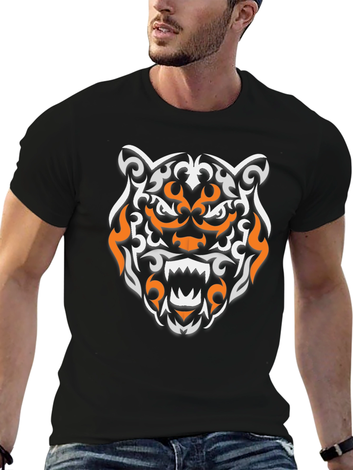 Tribal Tiger Graphic Black T-Shirt