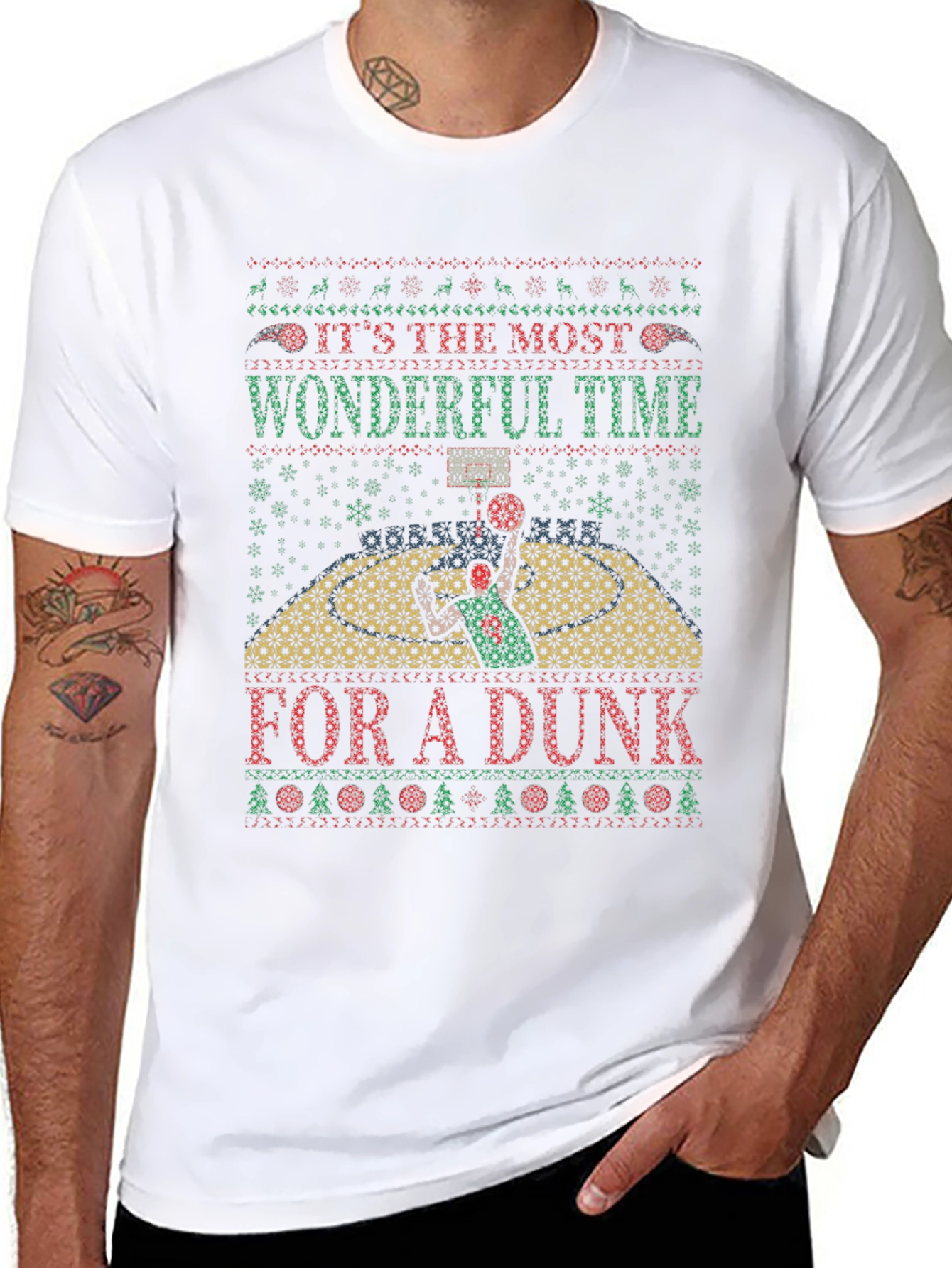 Festive Basketball Dunk Ugly Christmas T-Shirt